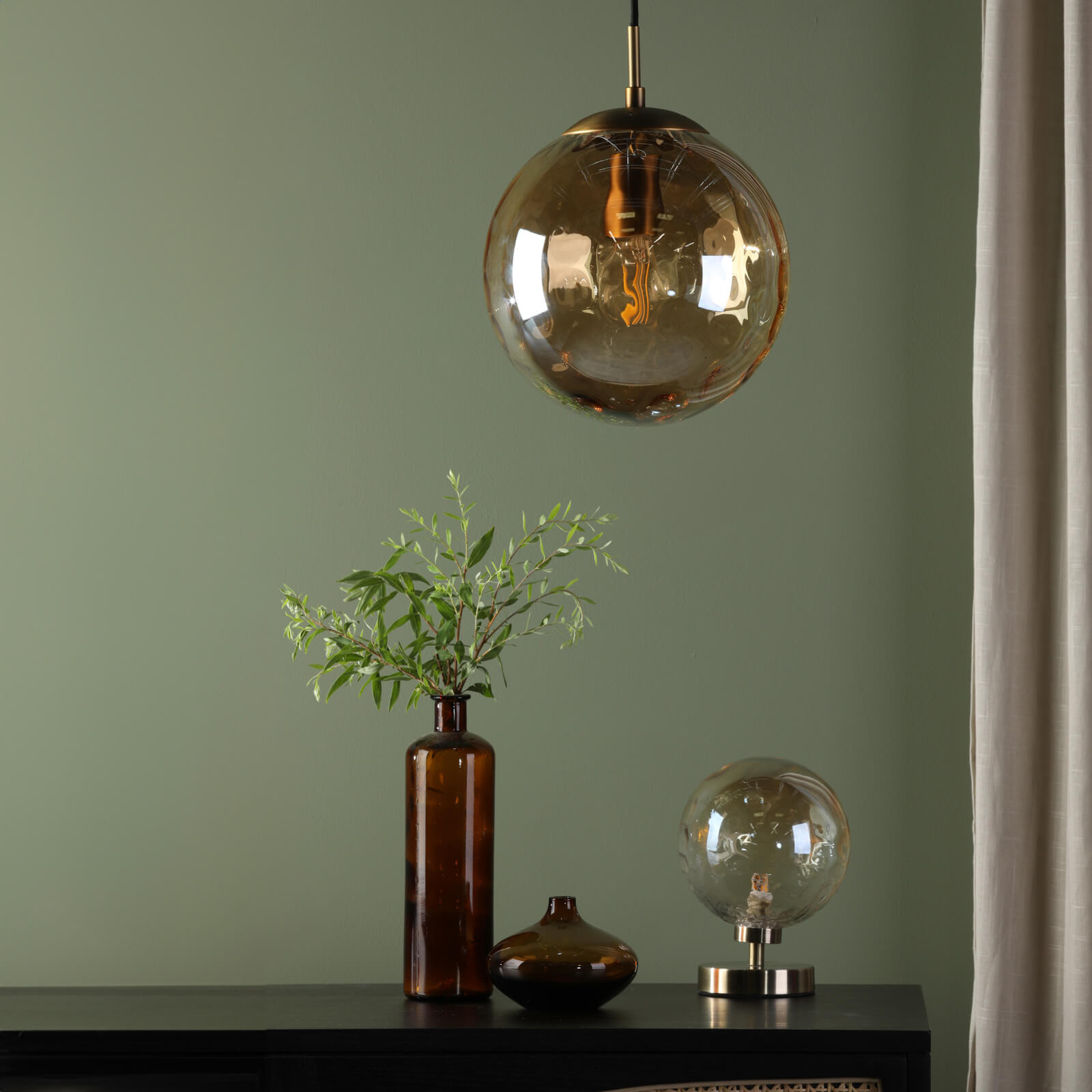 Esben Touch Table Lamp Antique Brass With Amber Dimpled Glass