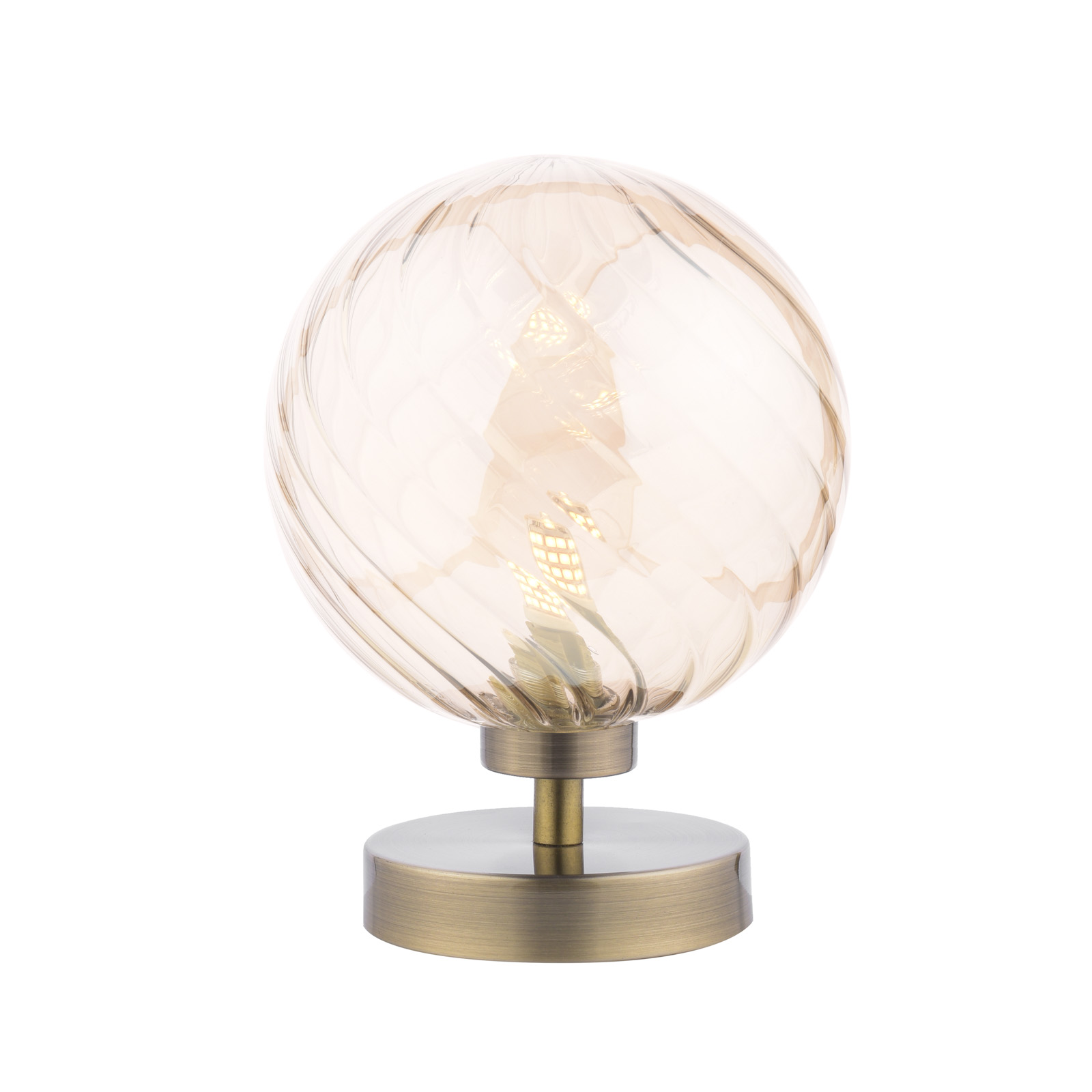 Esben Touch Table Lamp Antique Brass With Twisted Amber Glass