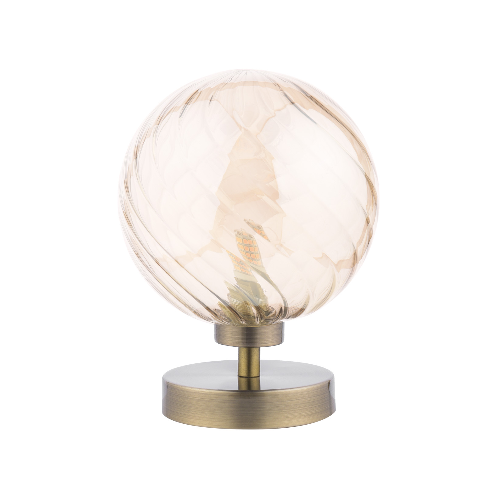 Esben Touch Table Lamp Antique Brass With Twisted Amber Glass