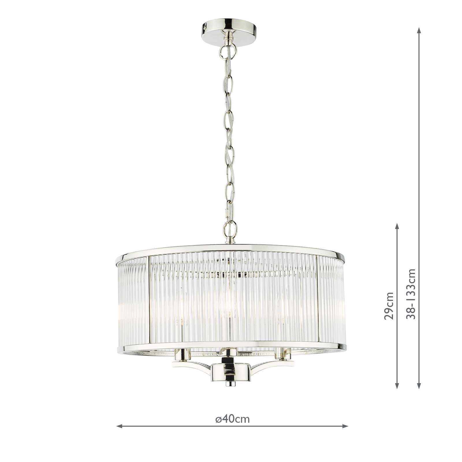 Evelyn 3 Light Pendant Polished Nickel and Glass