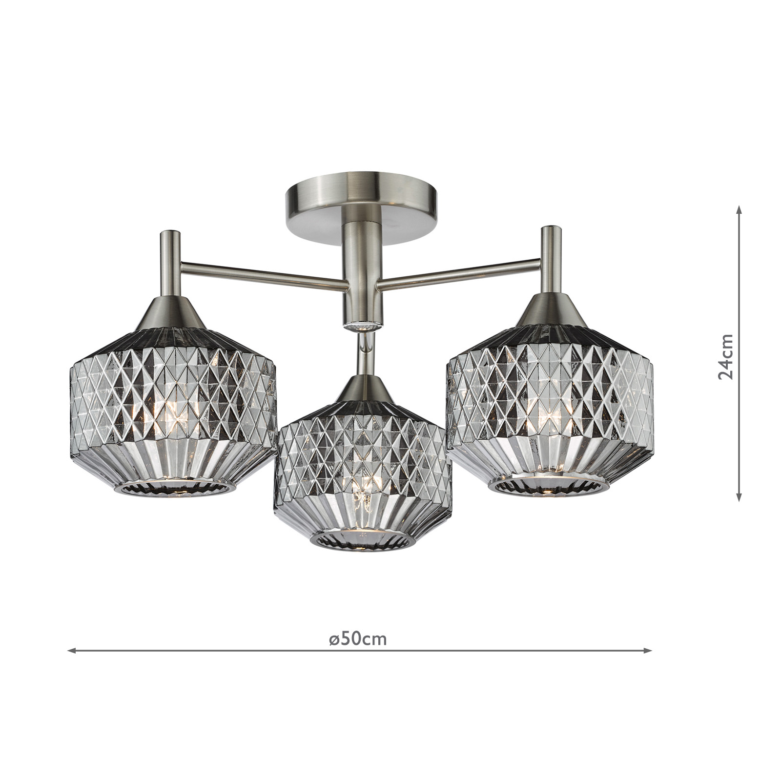 Fabrienne 3 Light Semi-Flush Satin Nickel and Smoked Glass