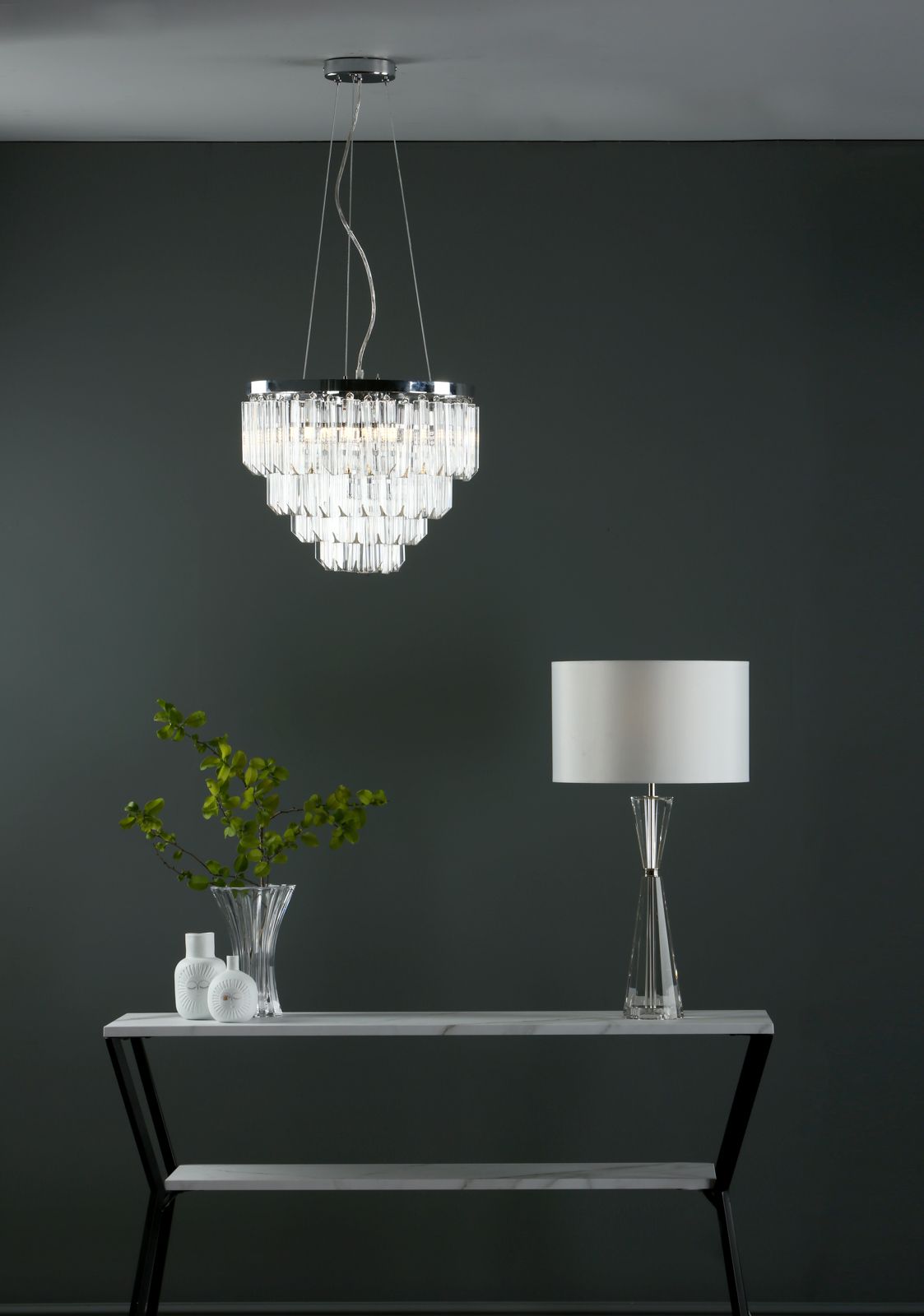 Fame 5 Light Pendant Glass and Polished Nickel