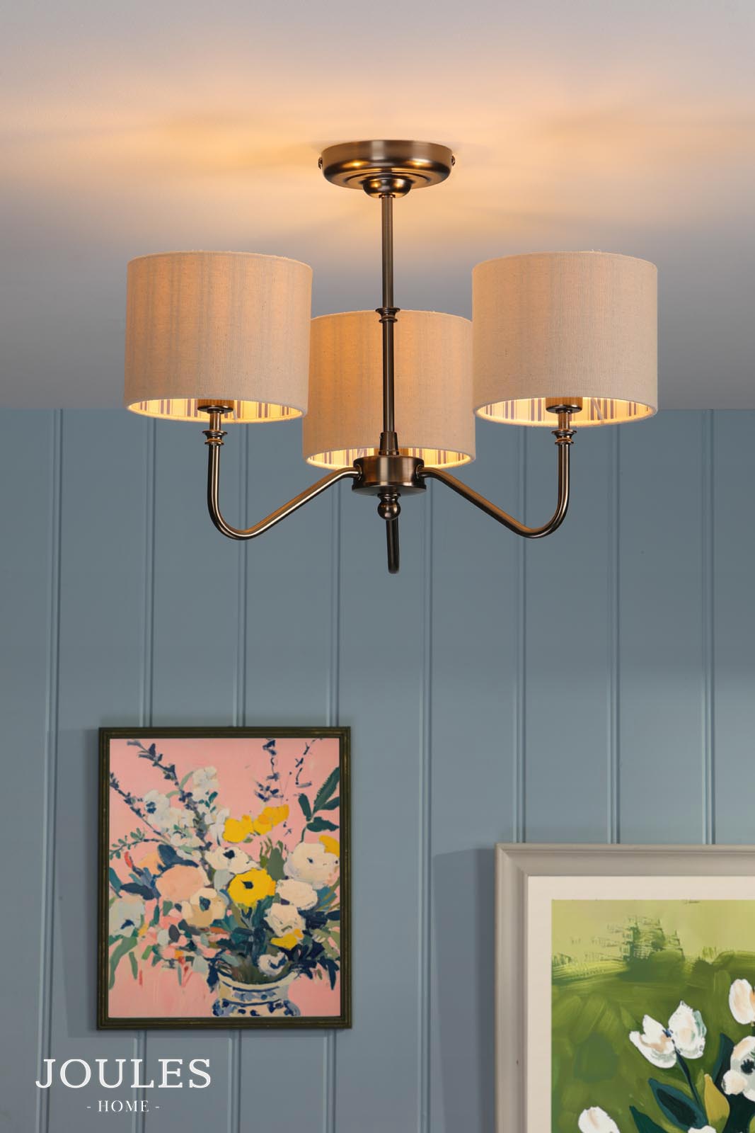 Joules Farley 3 Light Semi-Flush Satin Bronze With Shade