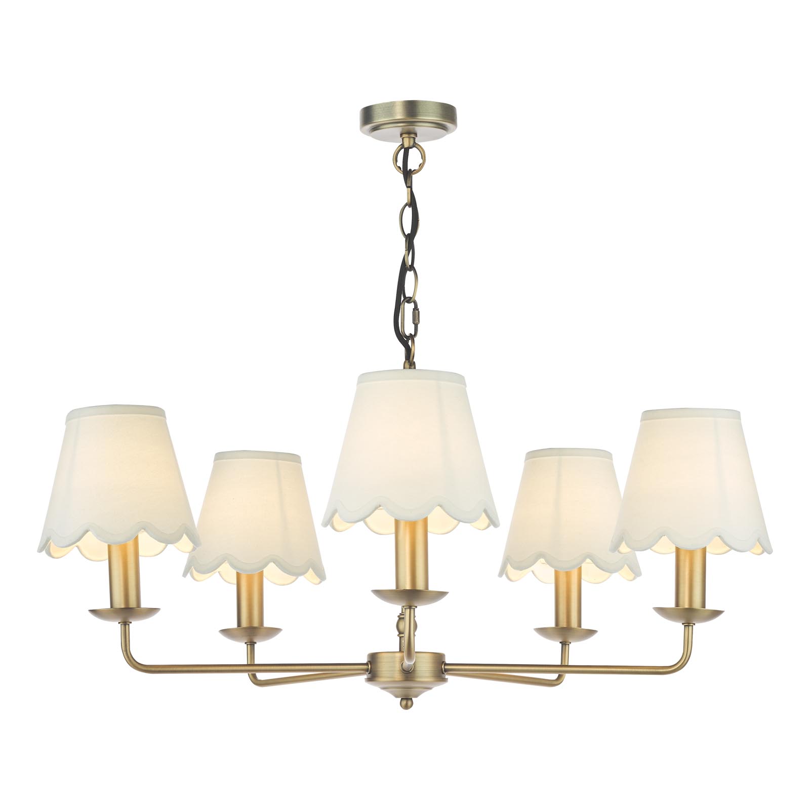 Favian 5 Light Pendant Matt Bronze With White Linen Scalloped Shade