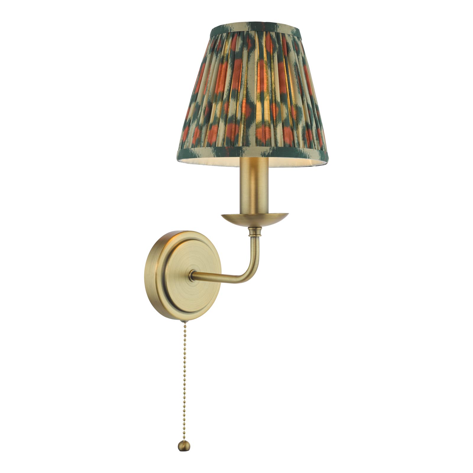 Favian Wall Light Matt Bronze With Red and Green Pleated Ikat Shade