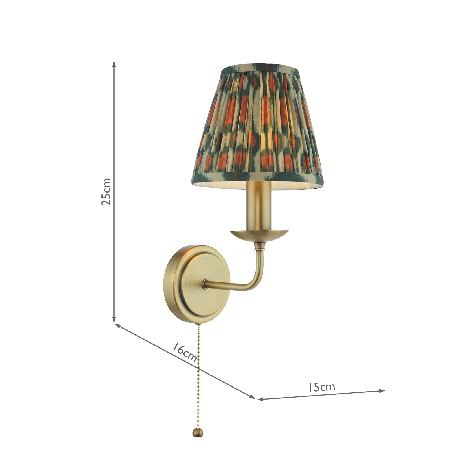 Favian Wall Light Matt Bronze With Red and Green Pleated Ikat Shade