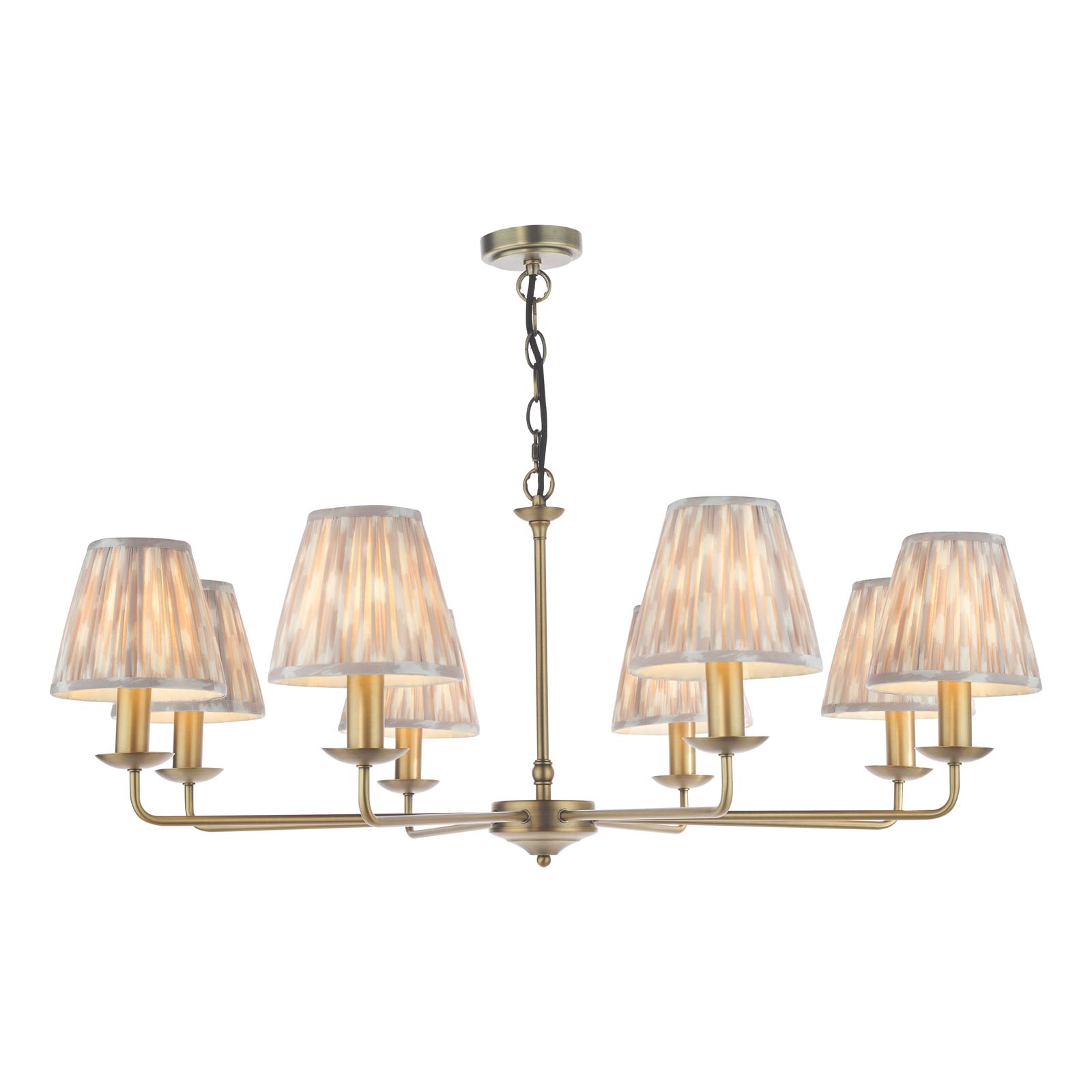 Favian 8 Light Pendant Matt Bronze With Taupe Ikat Shade