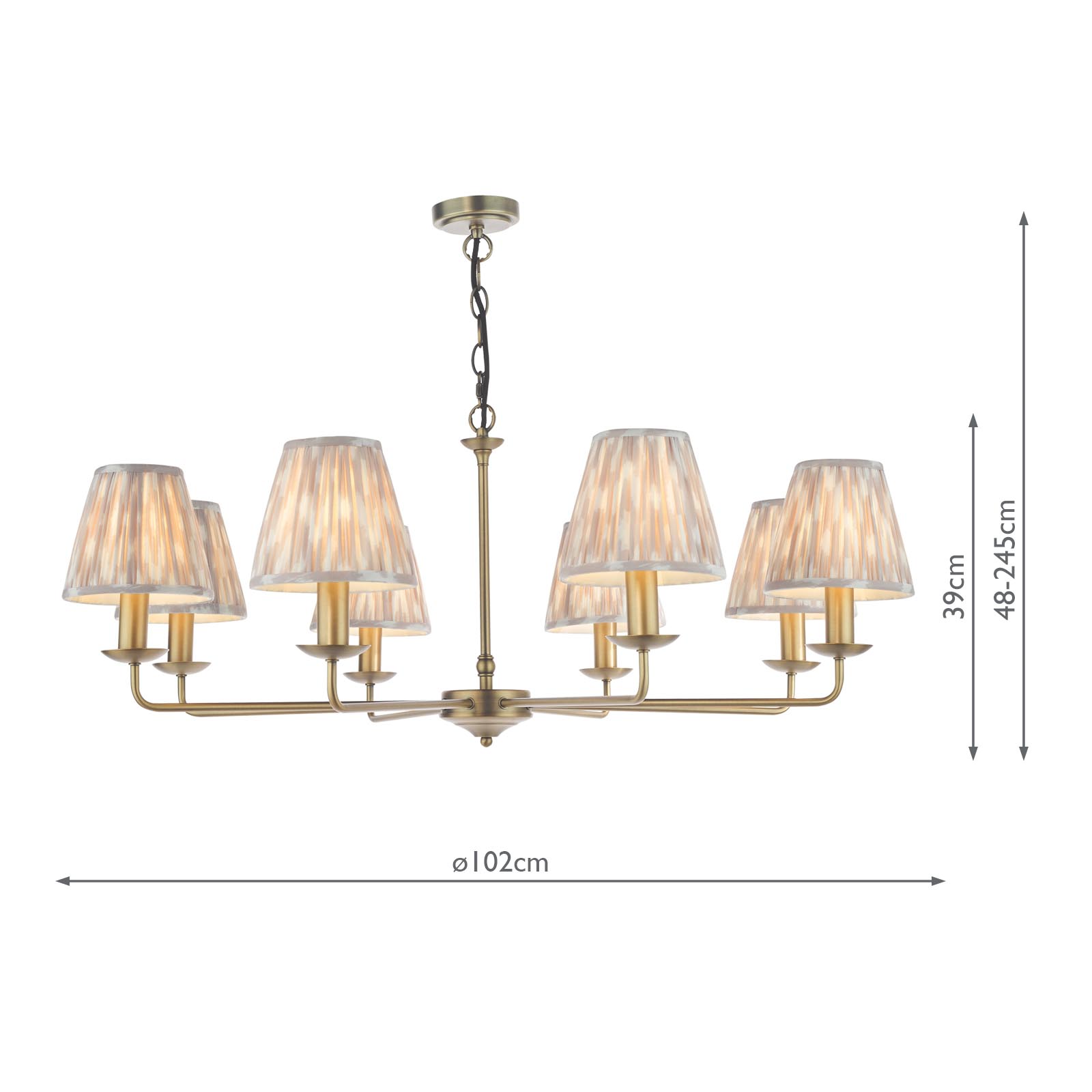Favian 8 Light Pendant Matt Bronze With Taupe Ikat Shade