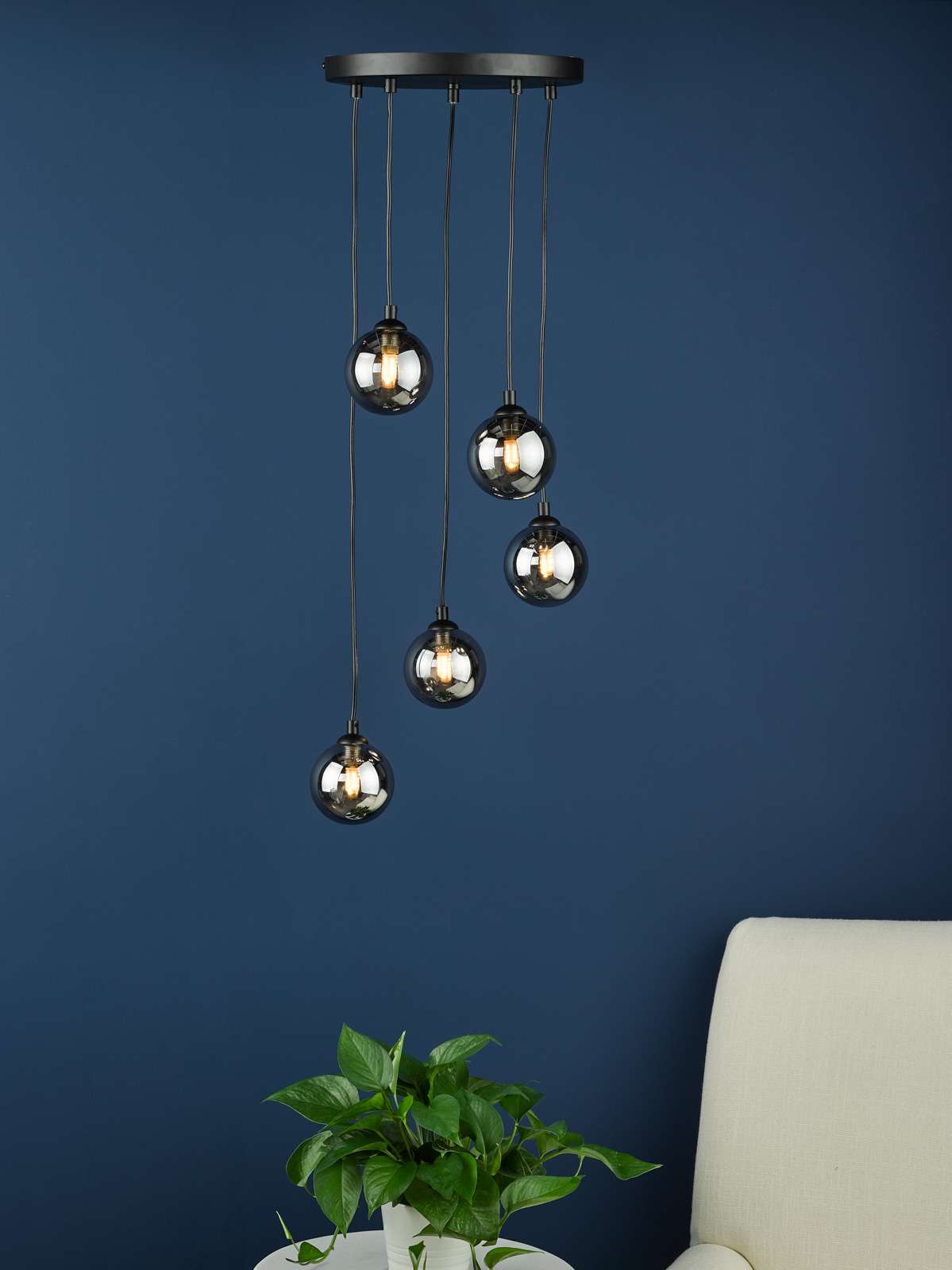 Federico 5 Light Cluster Pendant Matt Black With Smoked Glass