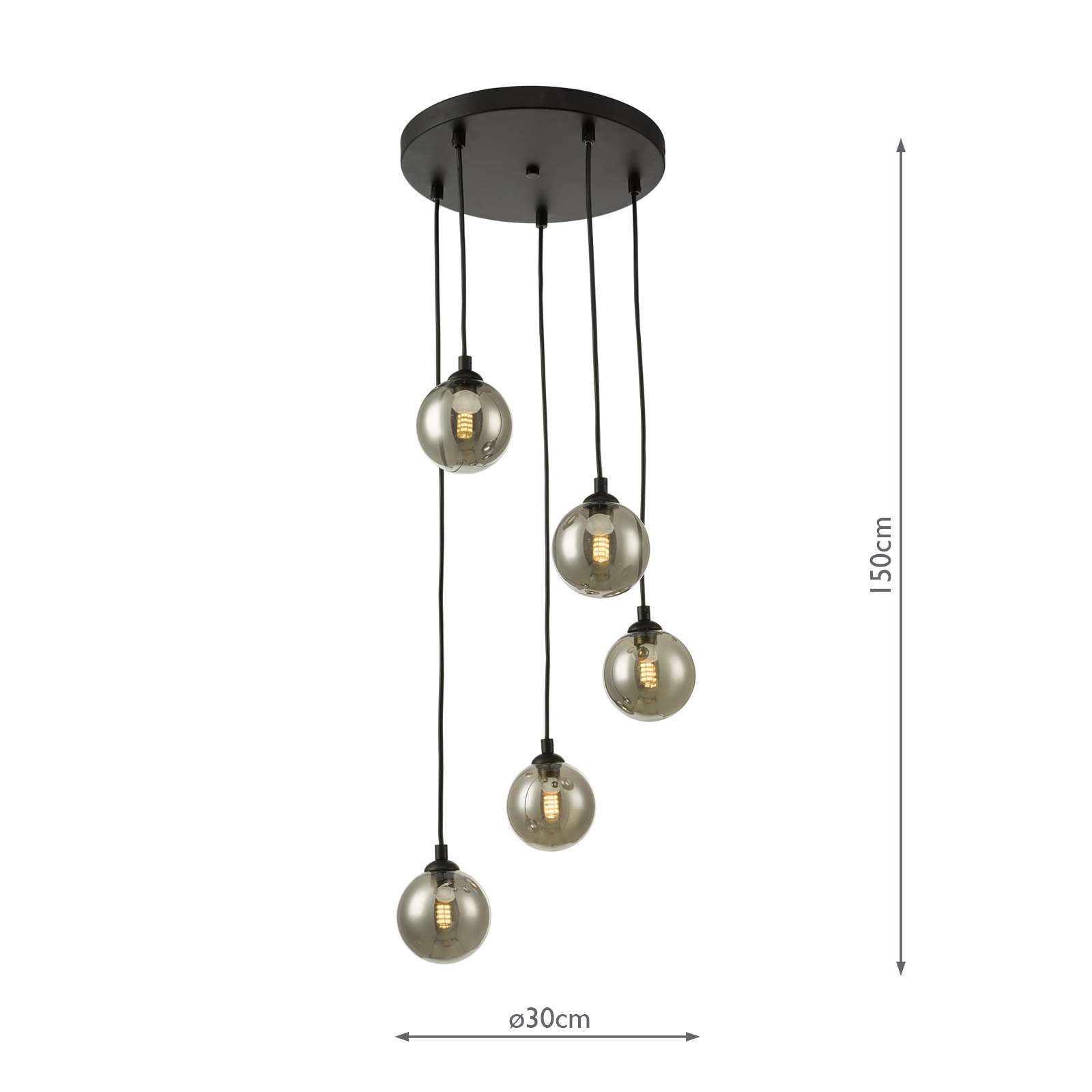 Federico 5 Light Cluster Pendant Matt Black With Smoked Glass