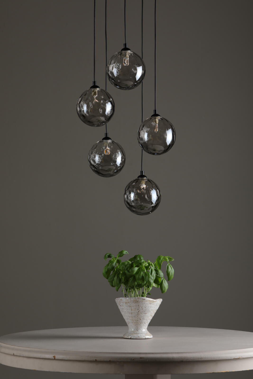 Federico 5 Light Cluster Pendant Matt Black With Smoked Dimpled Glass