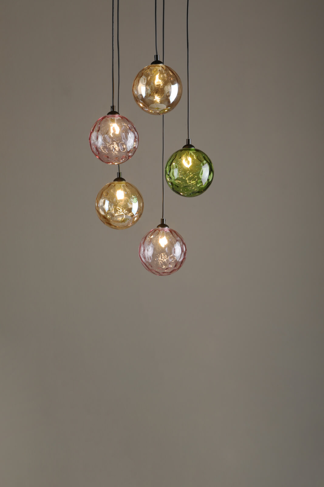 Federico 5 Light Cluster Pendant Matt Black Mixed Coloured Glass 