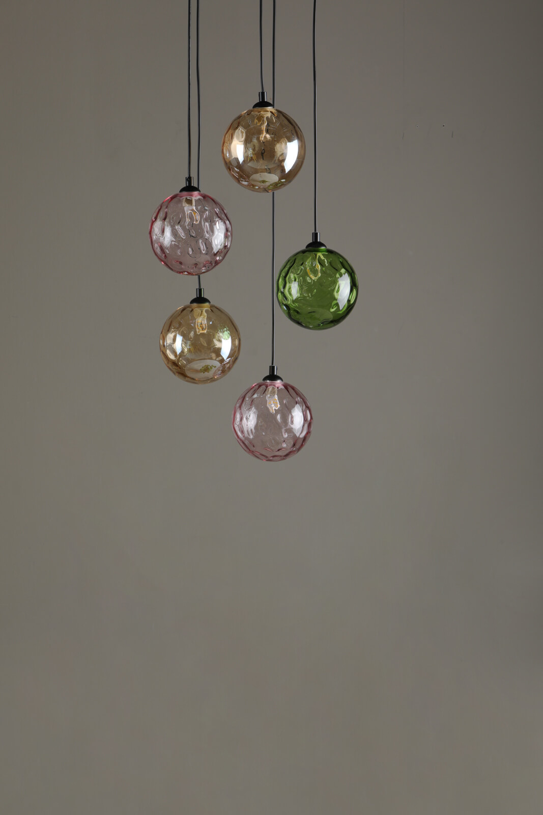 Federico 5 Light Cluster Pendant Matt Black Mixed Coloured Glass 