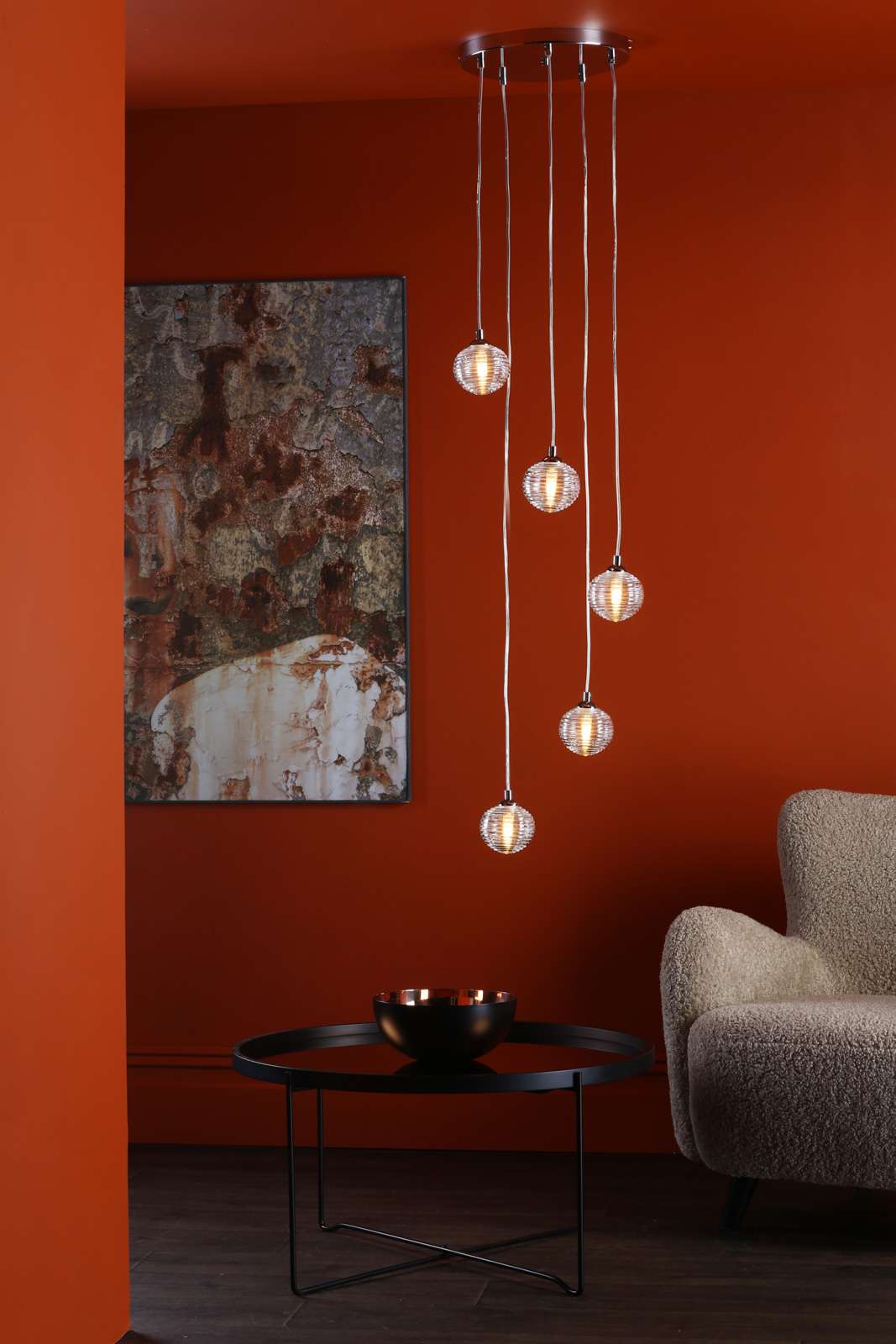 Federico 5 Light Cluster Pendant Polished Chrome With Ribbed Glass