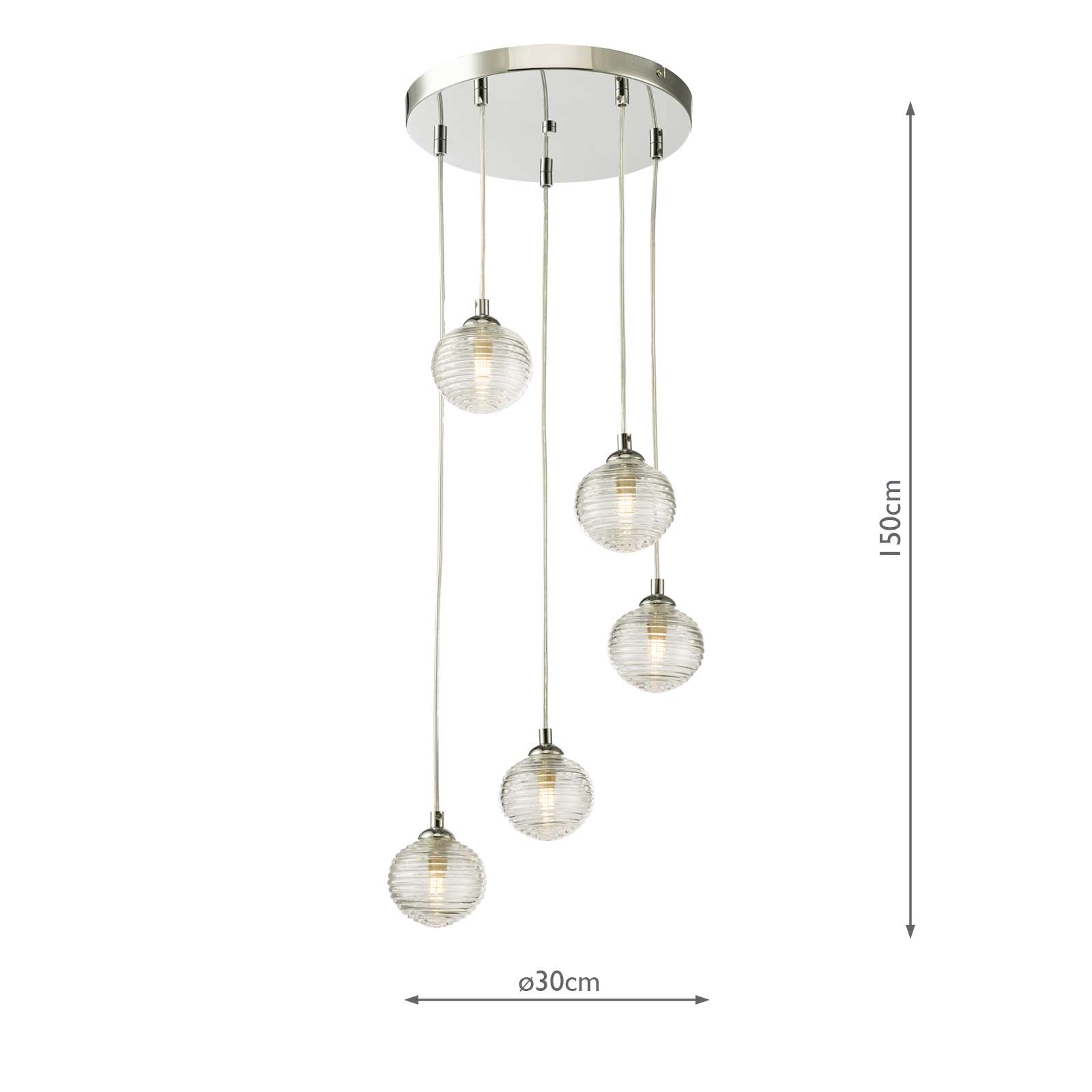 Federico 5 Light Cluster Pendant Polished Chrome With Ribbed Glass