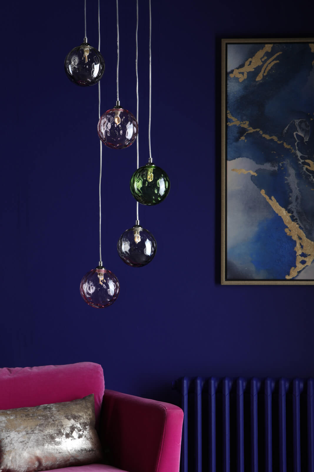Federico 5 Light Cluster Pendant Polished Chrome Mixed Coloured Glass 