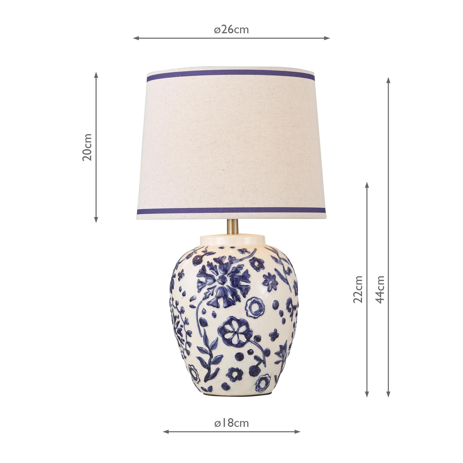 Joules Normanby Table Lamp Blue Ceramic and Antique Brass With Shade