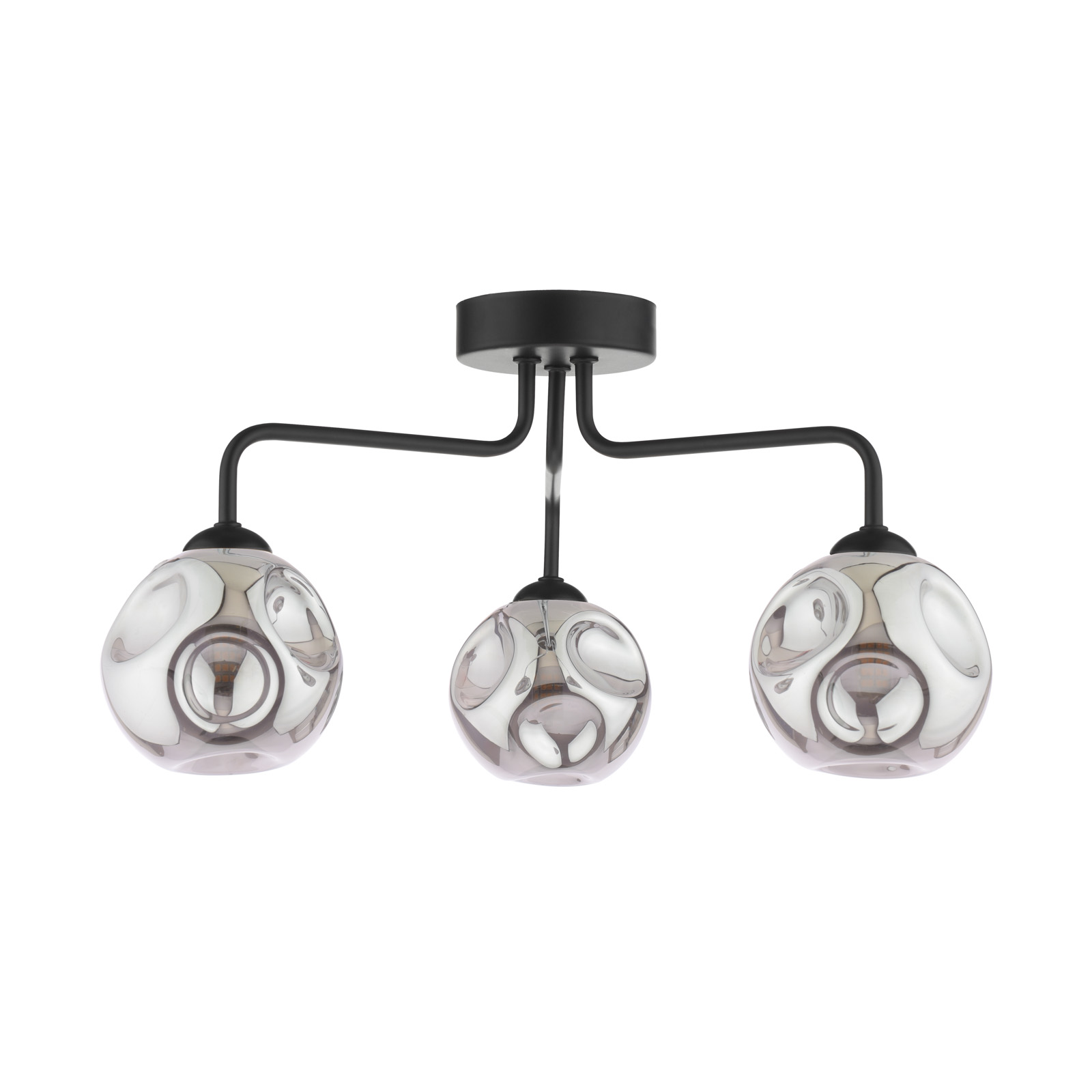 Feya 3 Light Semi Flush Matt Black With Closed Organic Smoked Glass