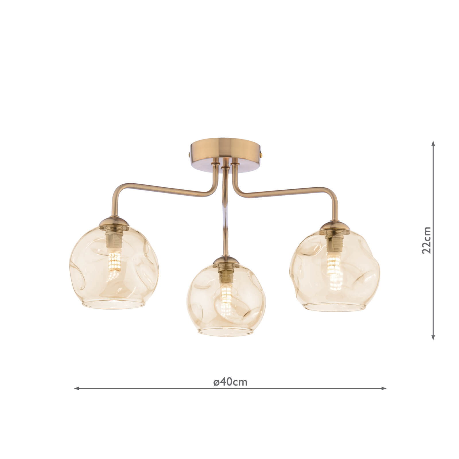 Feya 3 Light Semi-Flush Antique Bronze With Organic Amber Glass