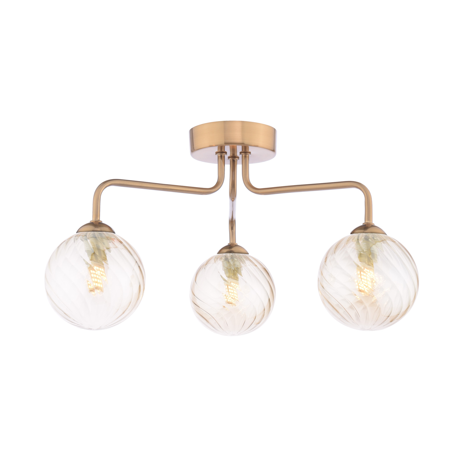 Feya 3 Light Semi-Flush Antique Bronze With Twisted Amber Glass