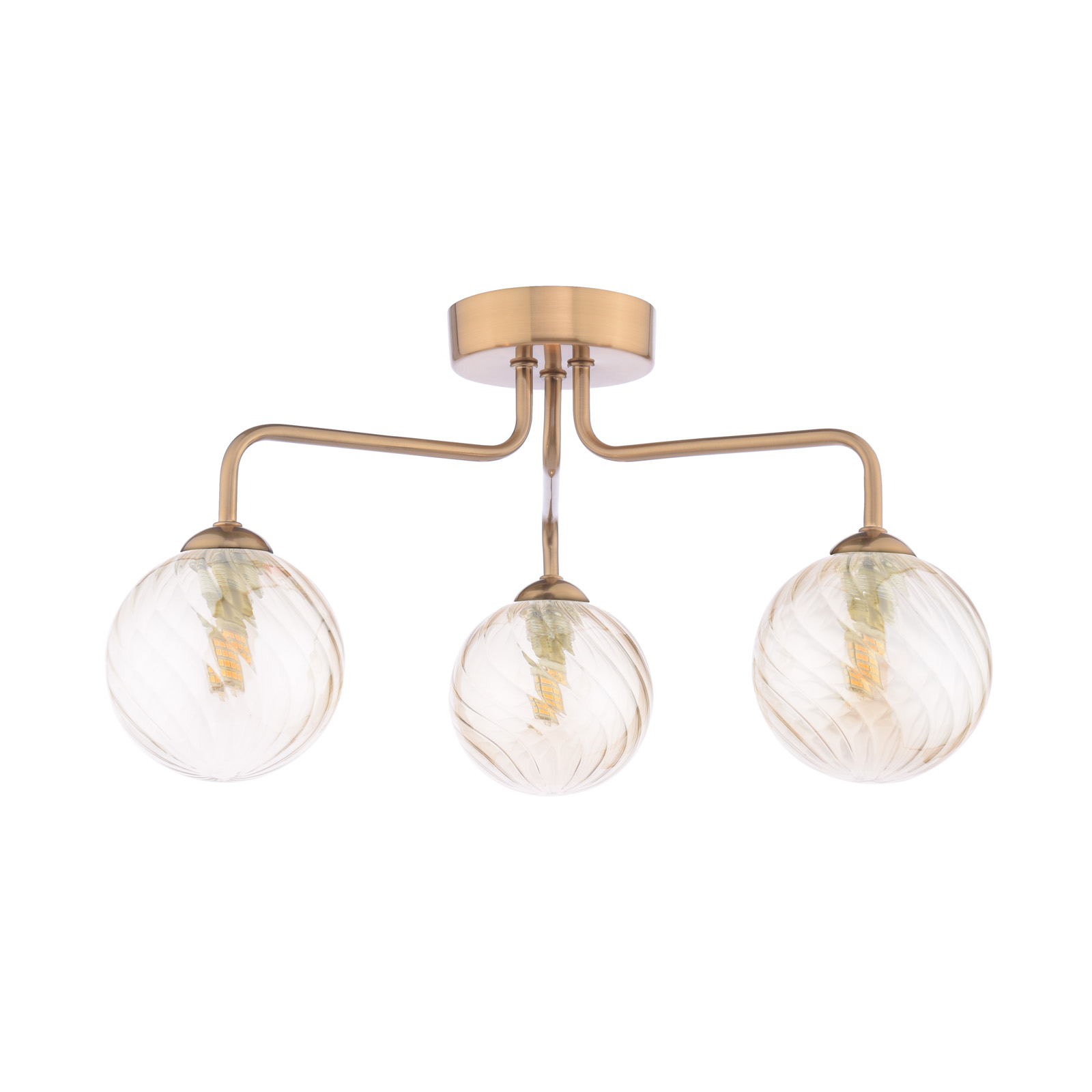 Feya 3 Light Semi-Flush Antique Bronze With Twisted Amber Glass