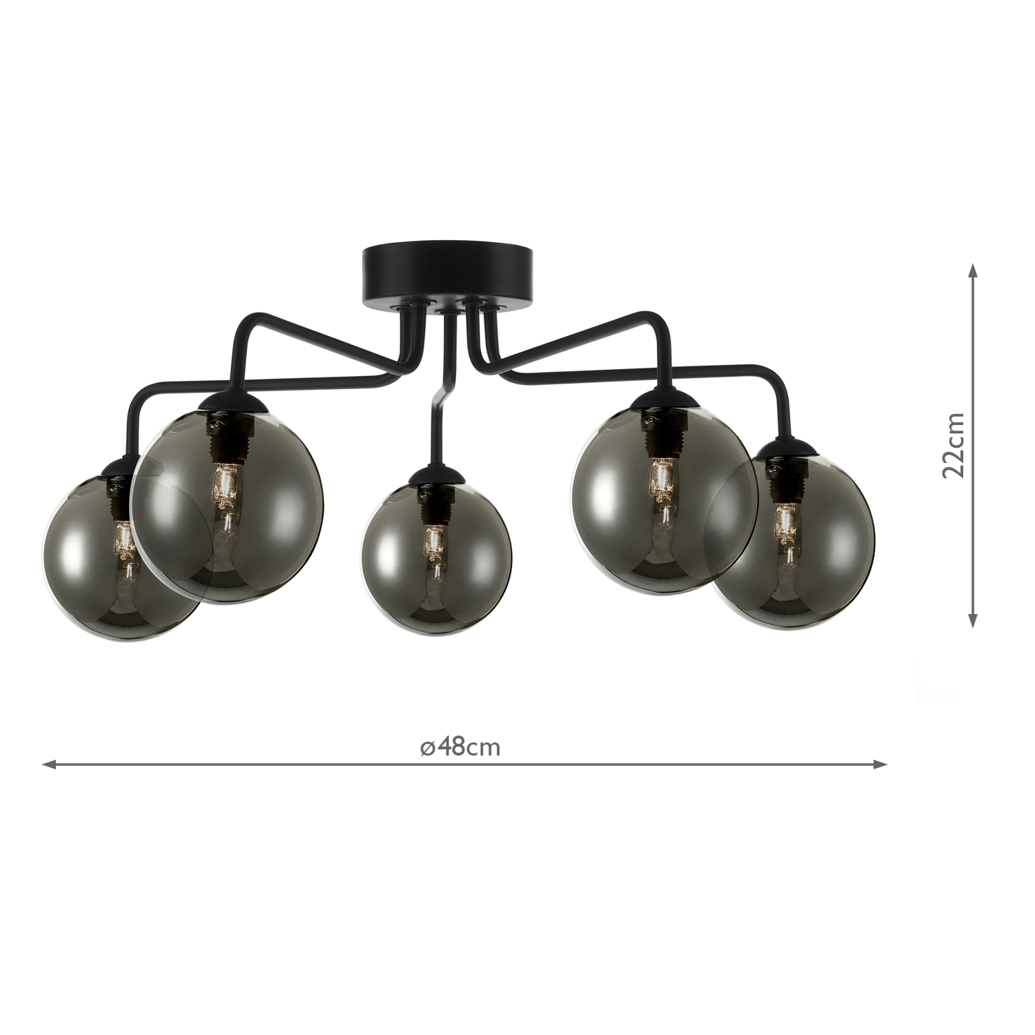 Feya 5 Light Semi Flush Matt Black With Smoked Glass