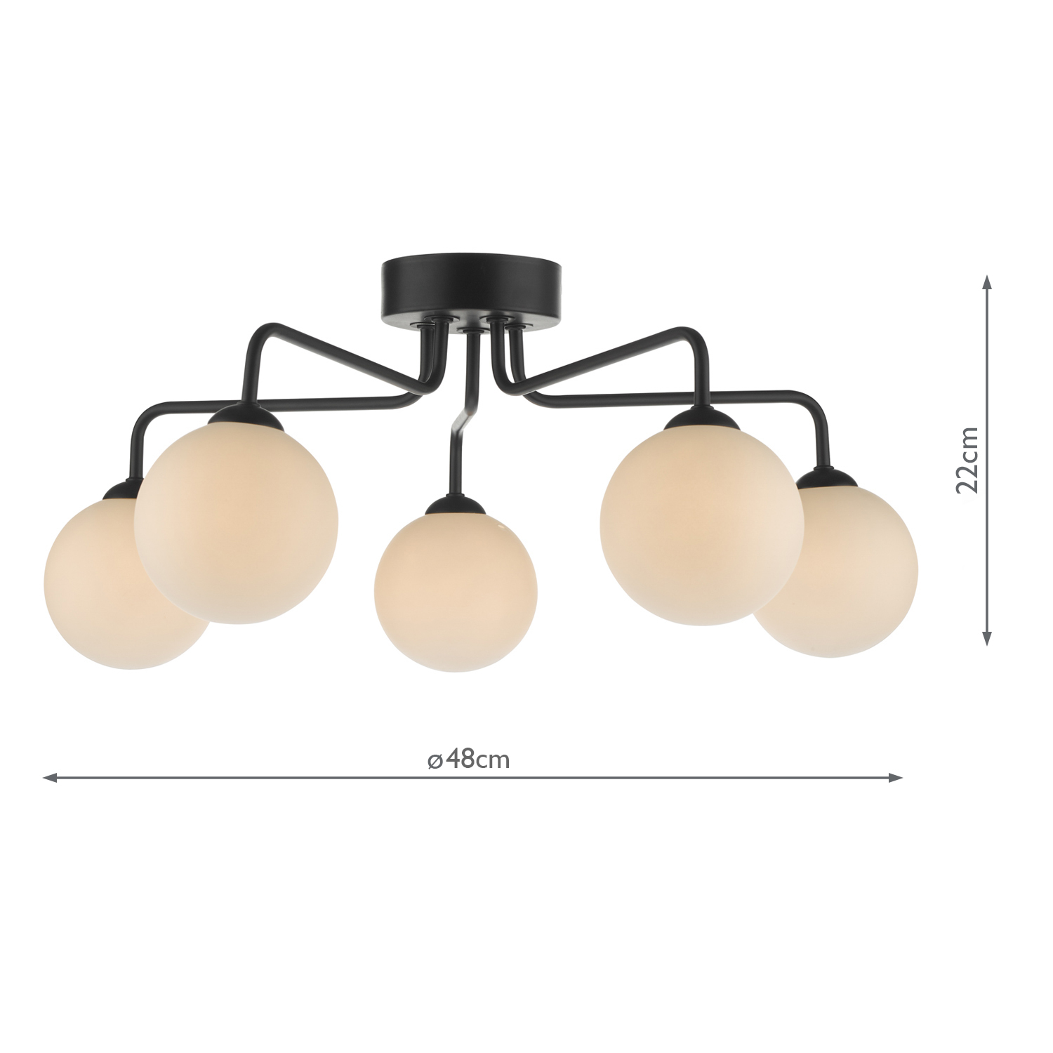 Feya 5 Light Semi Flush Matt Black With Opal Glass