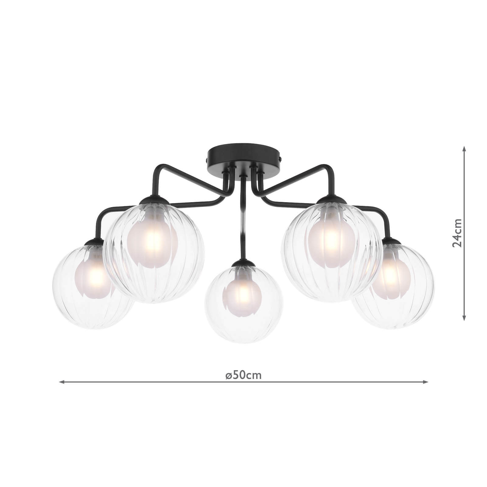 Feya 5 Light Semi Flush Matt Black With Clear/Opal Glass