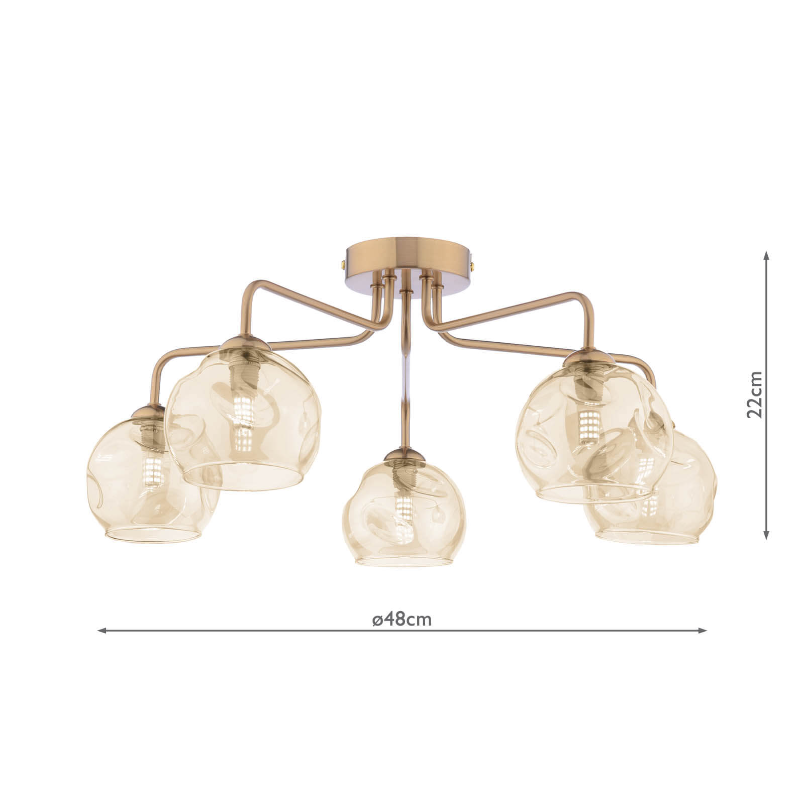 Feya 5 Light Semi-Flush Antique Bronze With Organic Amber Glass