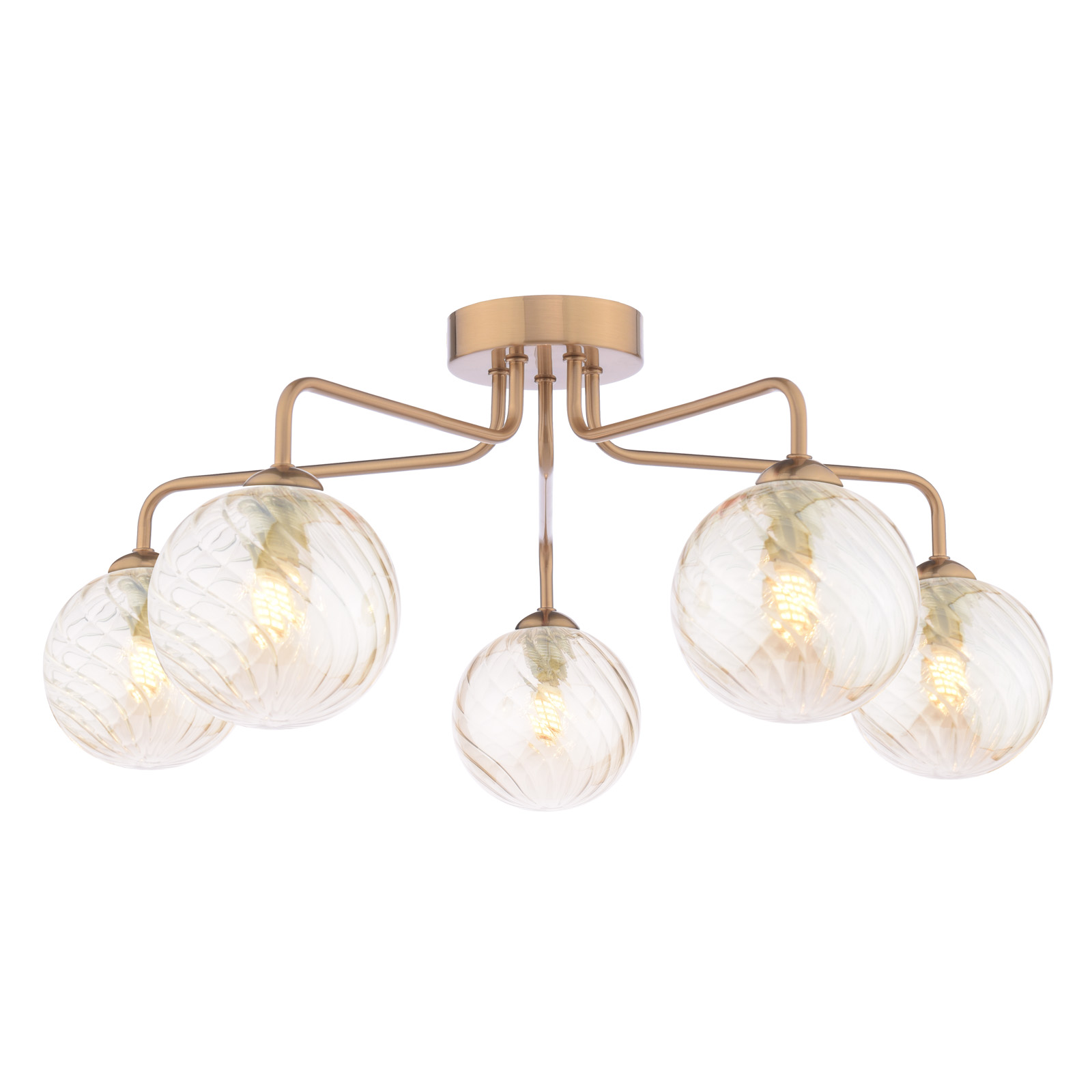 Feya 5 Light Semi-Flush Antique Bronze With Twisted Amber Glass
