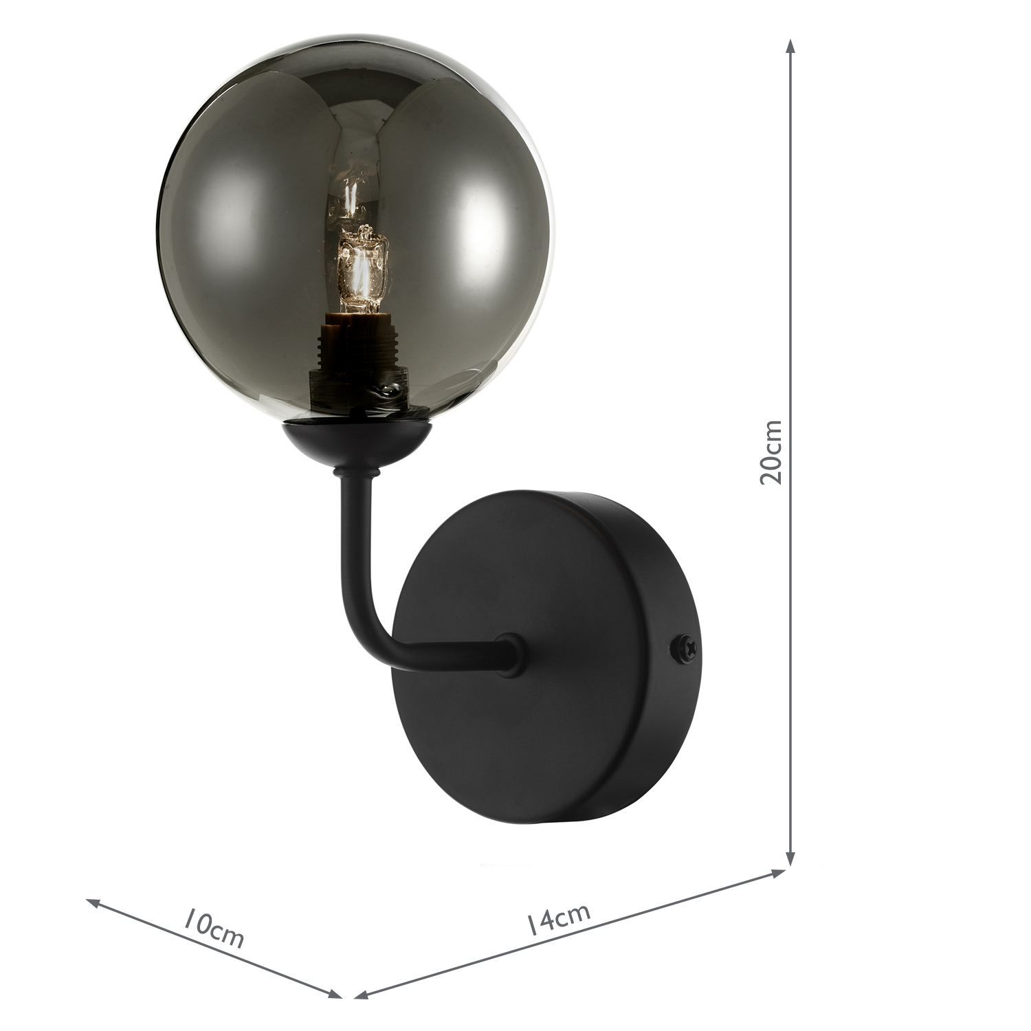 Feya Wall Light Matt Black With Smoked Glass
