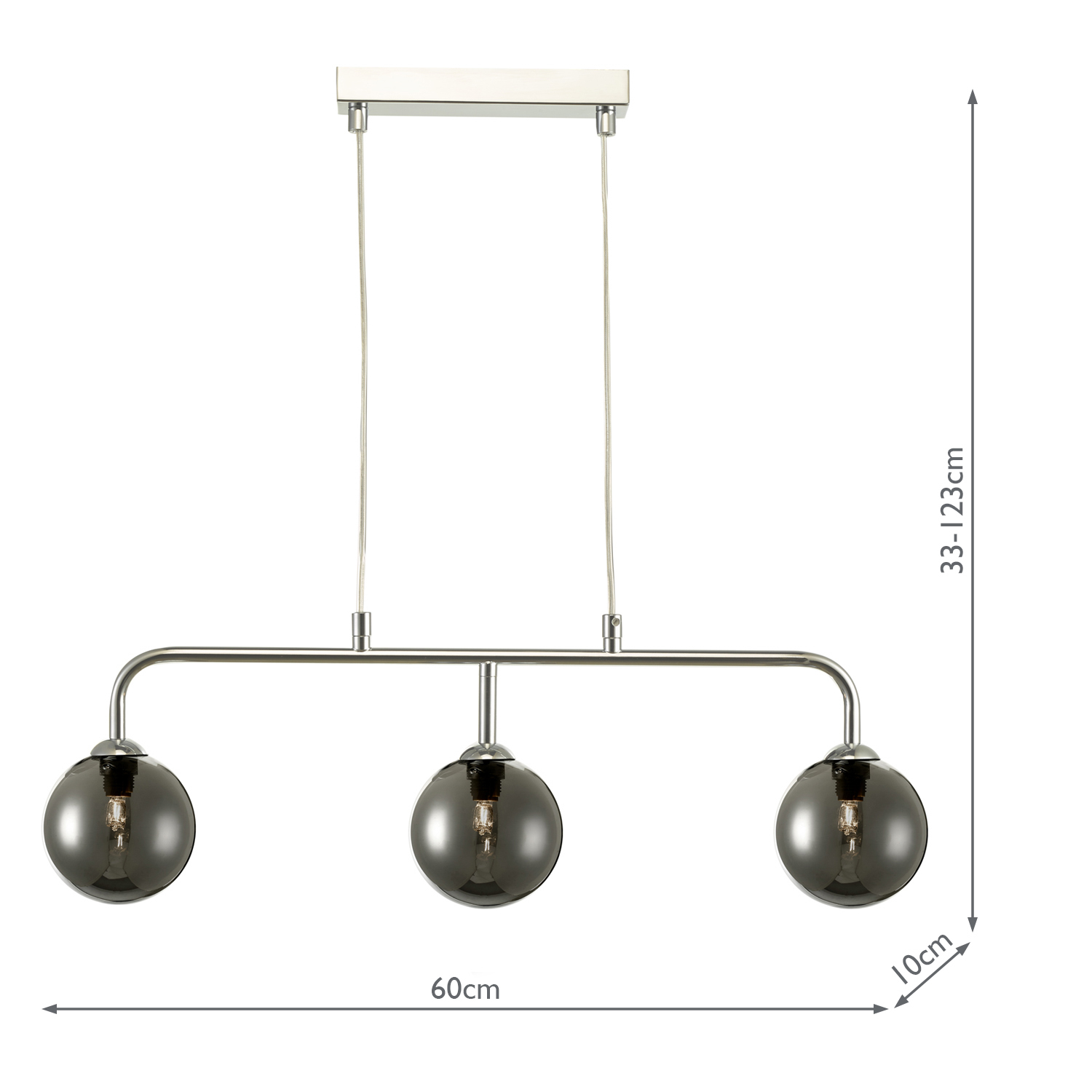 Feya 3 Light Bar Pendant Polished Chrome With Smoked Glass