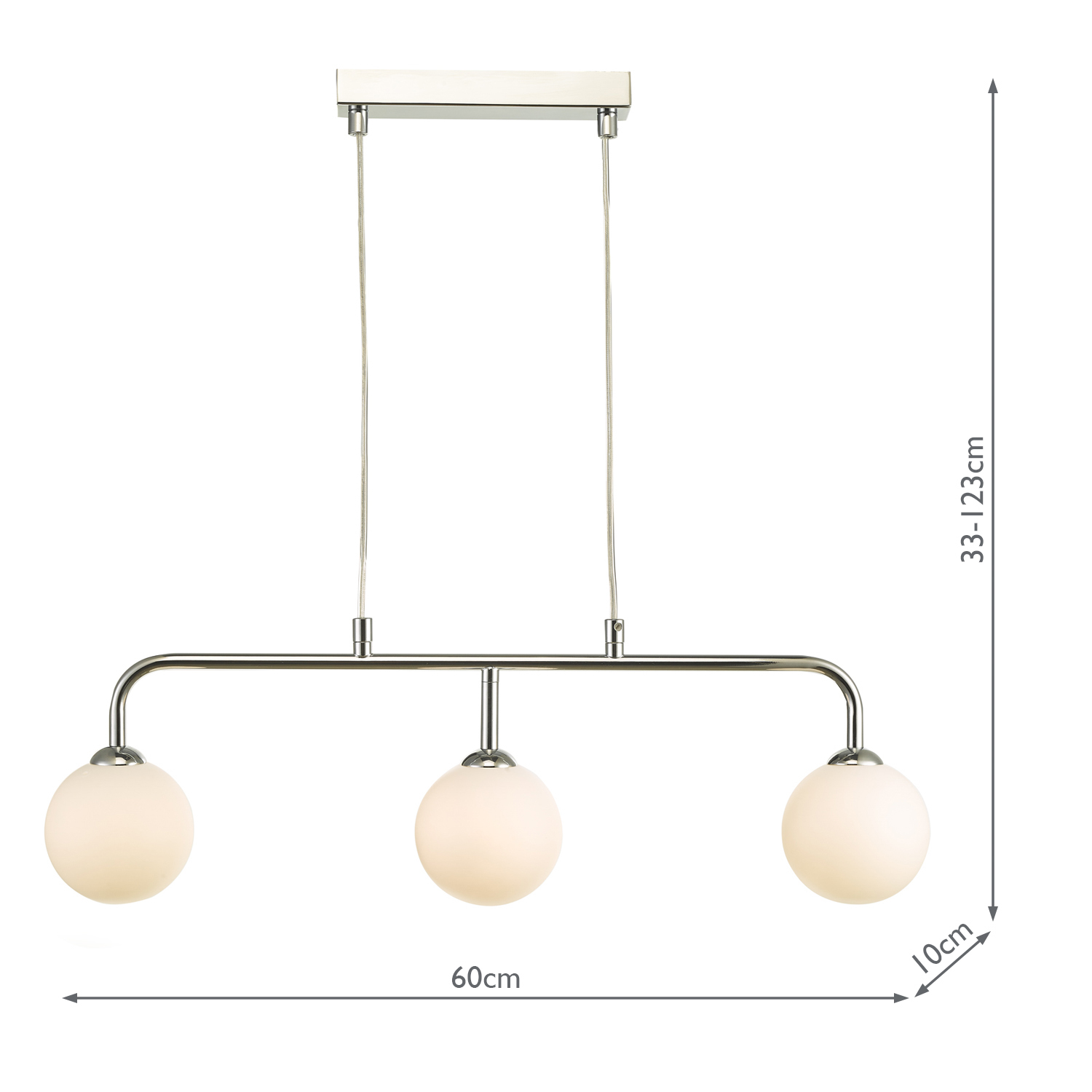 Feya 3 Light Bar Pendant Polished Chrome With Opal Glass