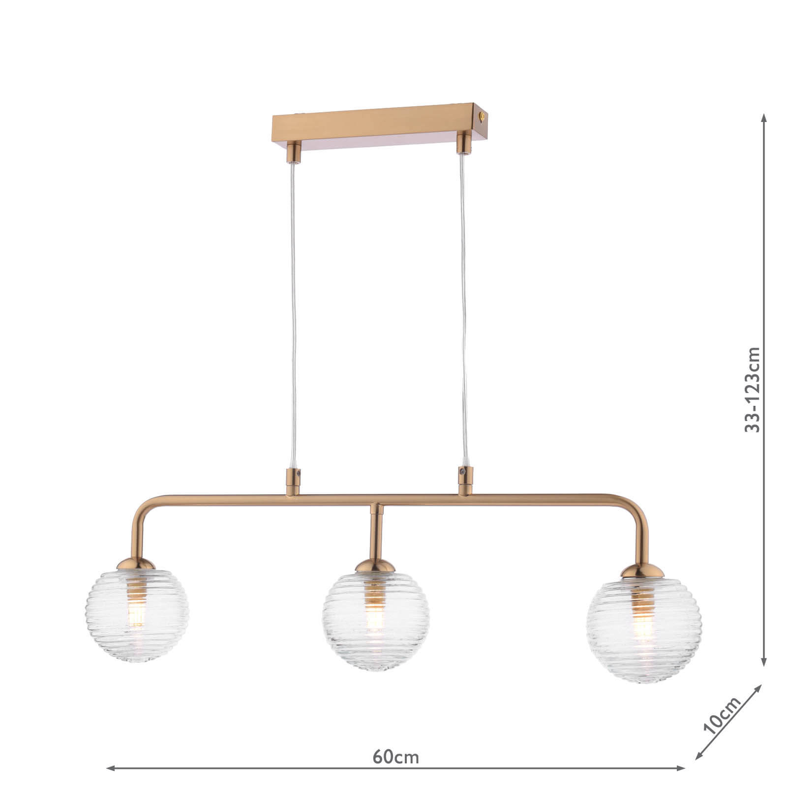 Feya 3 Light Bar Pendant Antique Bronze With Ribbed Glass