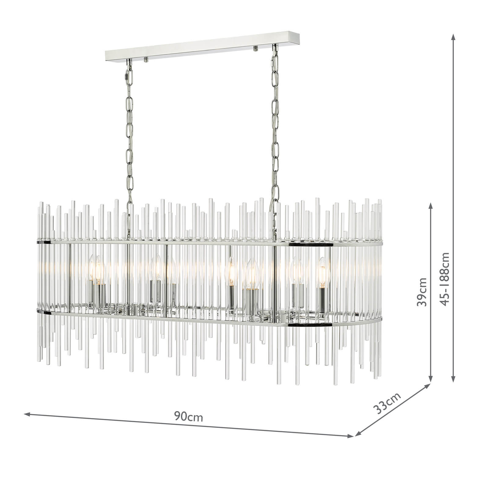 Finola 8 Light Bar Pendant Polished Chrome Glass 