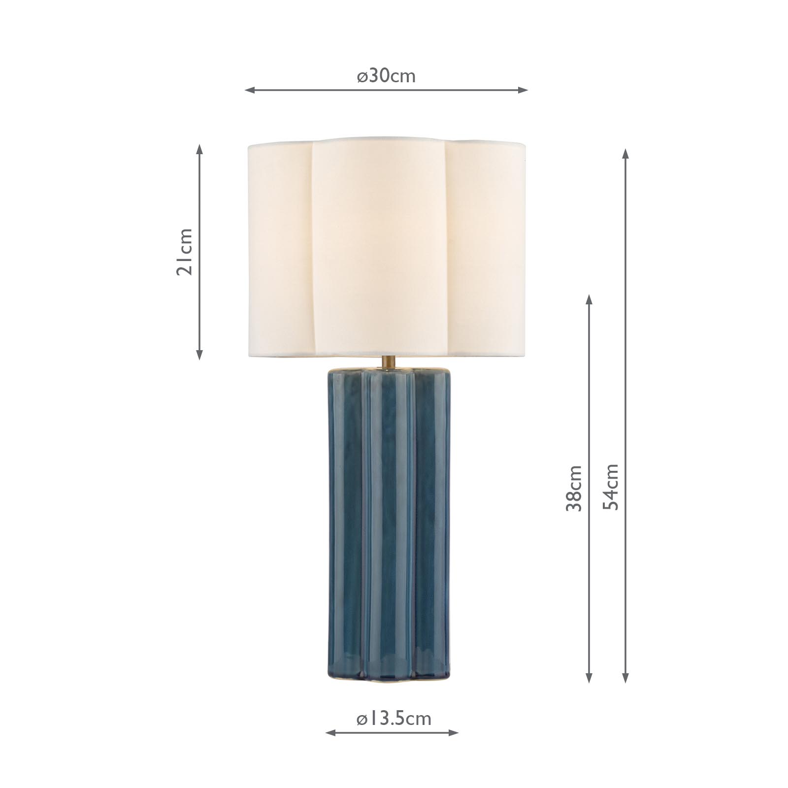 Fiyan Table Lamp Blue Ceramic and Antique Brass With Scallop LInen Shade