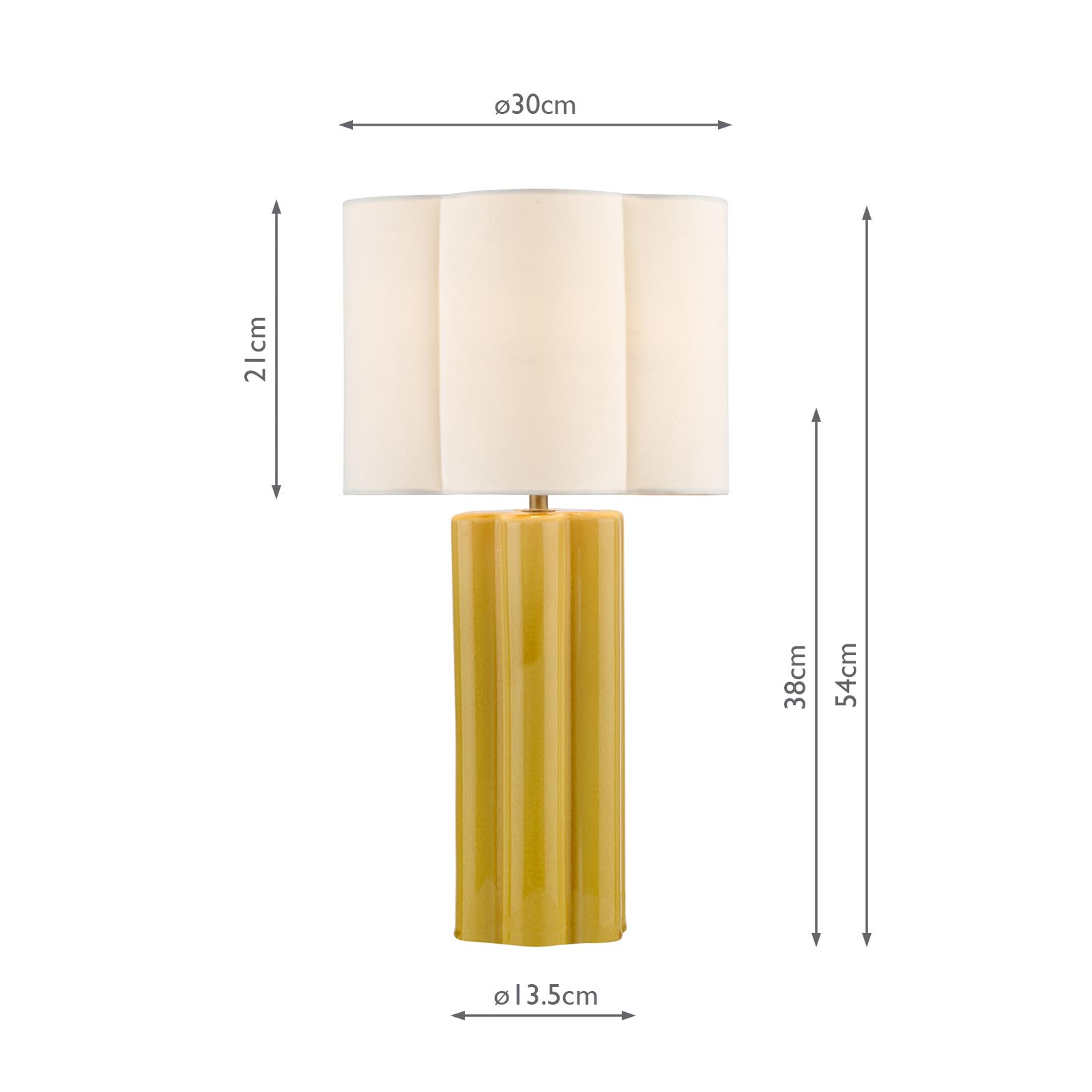 Fiyan Table Lamp Yellow Ceramic and Antique Brass With Scallop LInen Shade