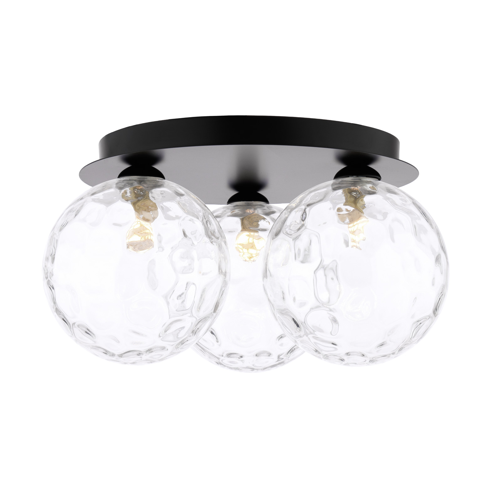Foley 3 Light Flush Matt Black With Clear Dimpled Glass