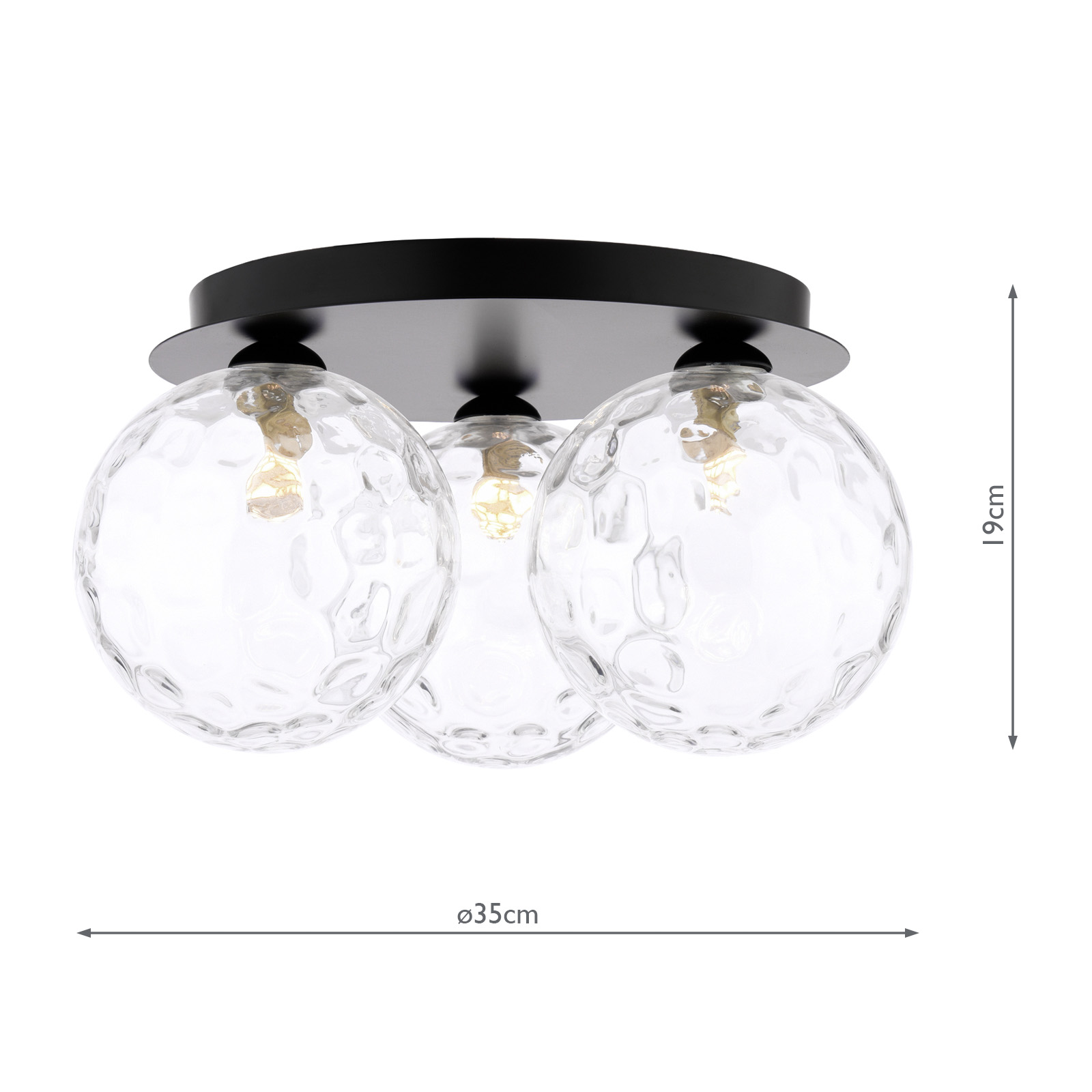 Foley 3 Light Flush Matt Black With Clear Dimpled Glass
