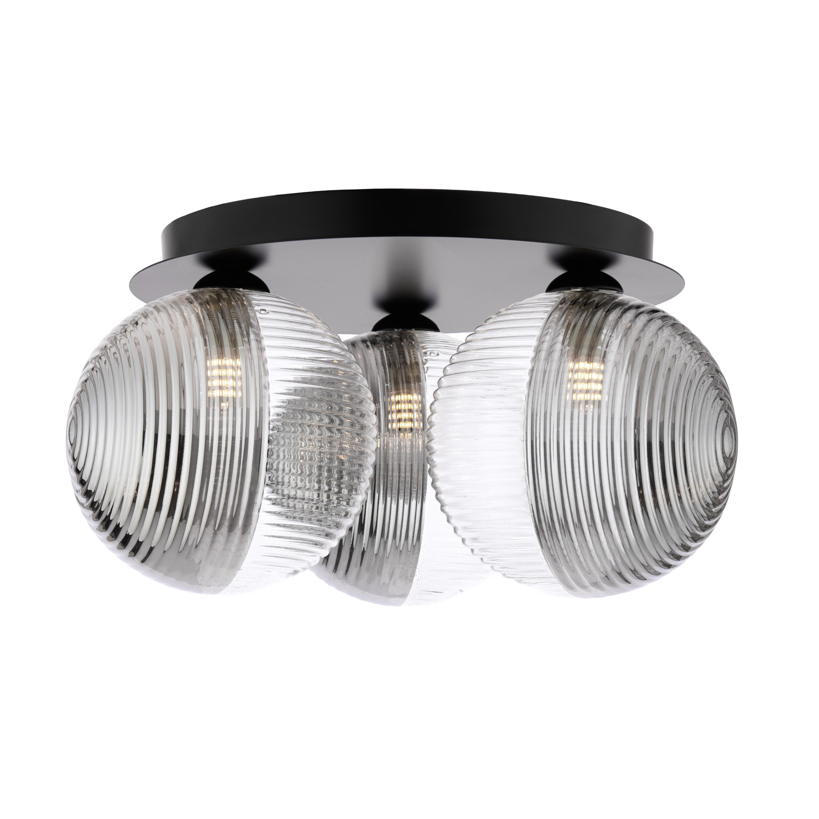 Foley 3 Light Flush Matt Black With Smoked/Clear Ribbed Glass