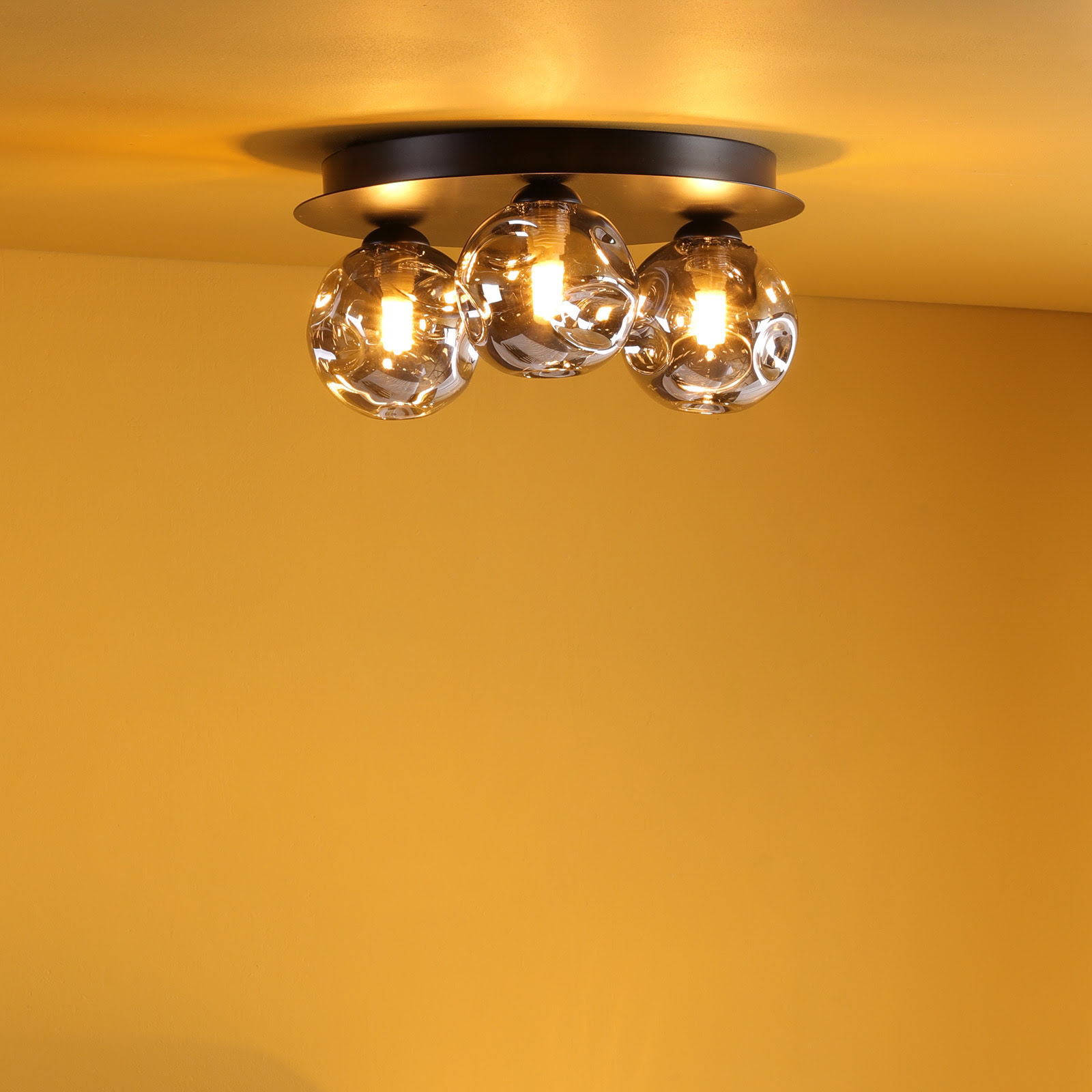 Foley 3 Light Flush Matt Black With Closed Organic Smoked Glass