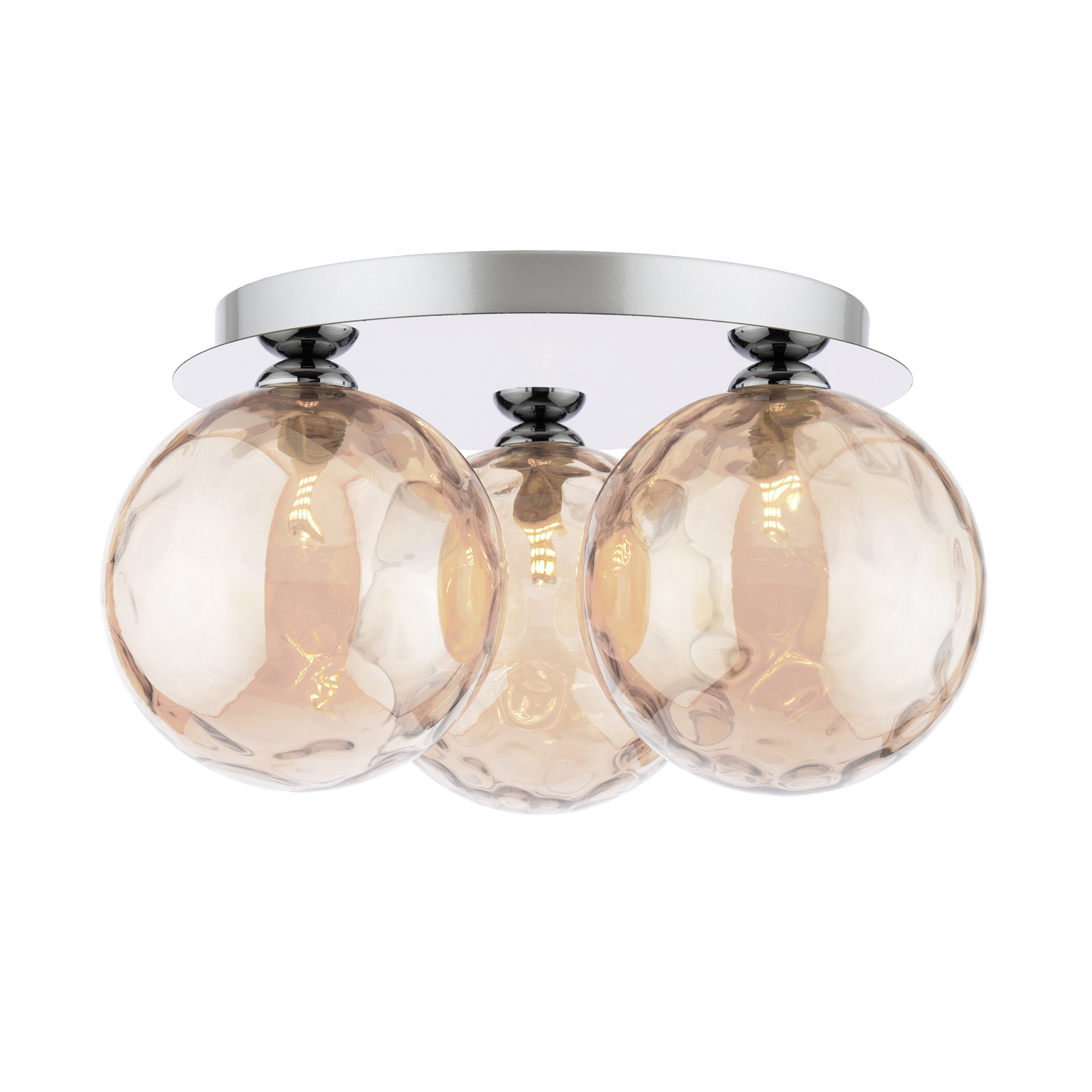 Foley 3 Light Flush Polished Chrome With Amber Dimpled Glass