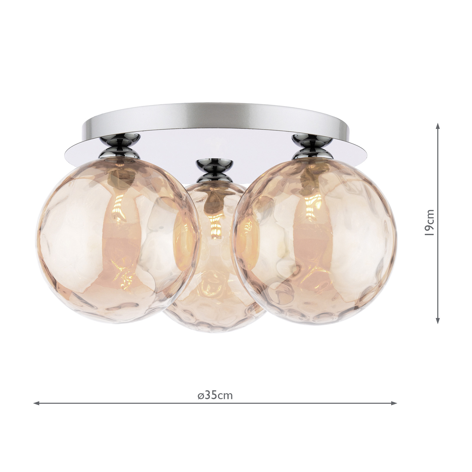 Foley 3 Light Flush Polished Chrome With Amber Dimpled Glass