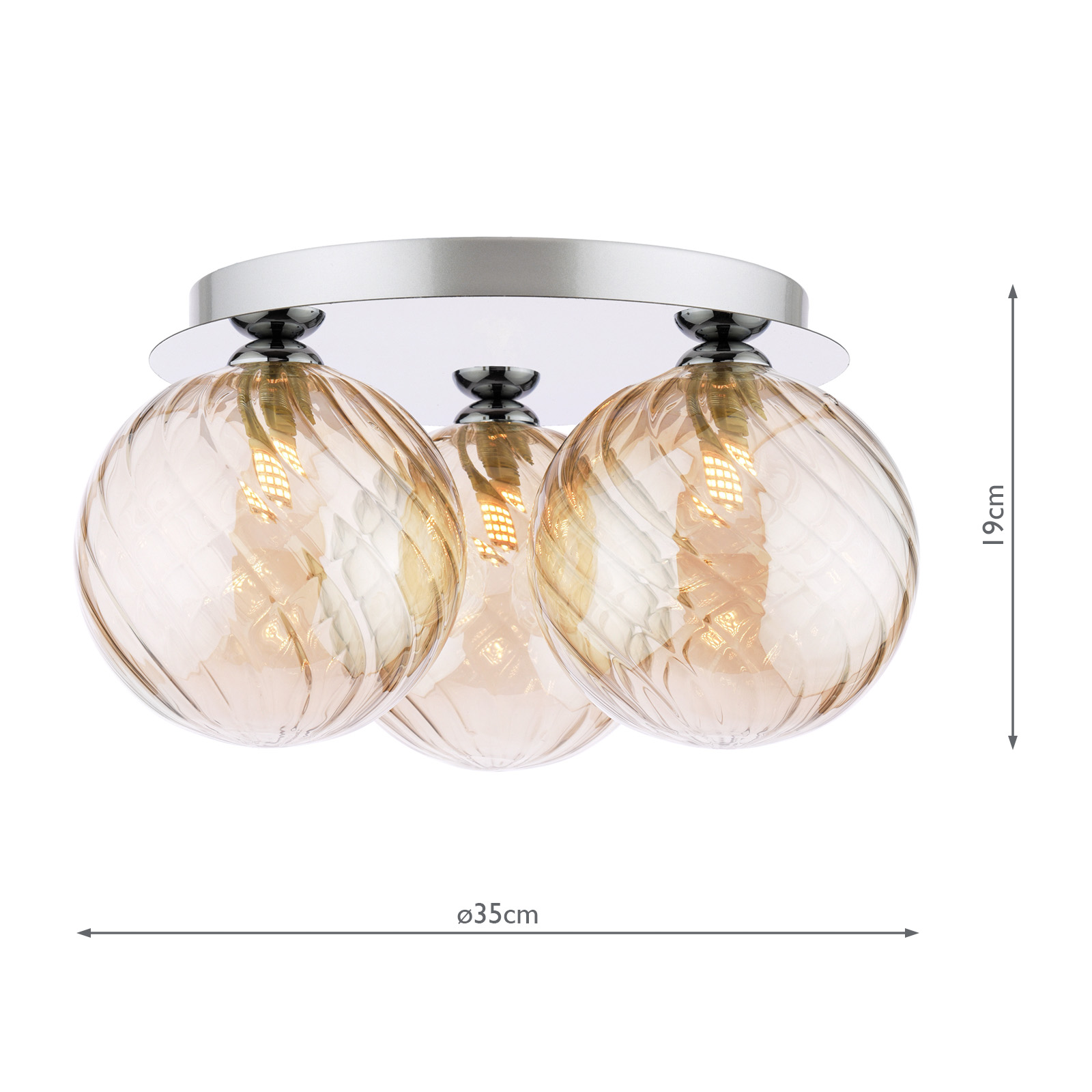 Foley 3 Light Flush Polished Chrome With Twisted Amber Glass