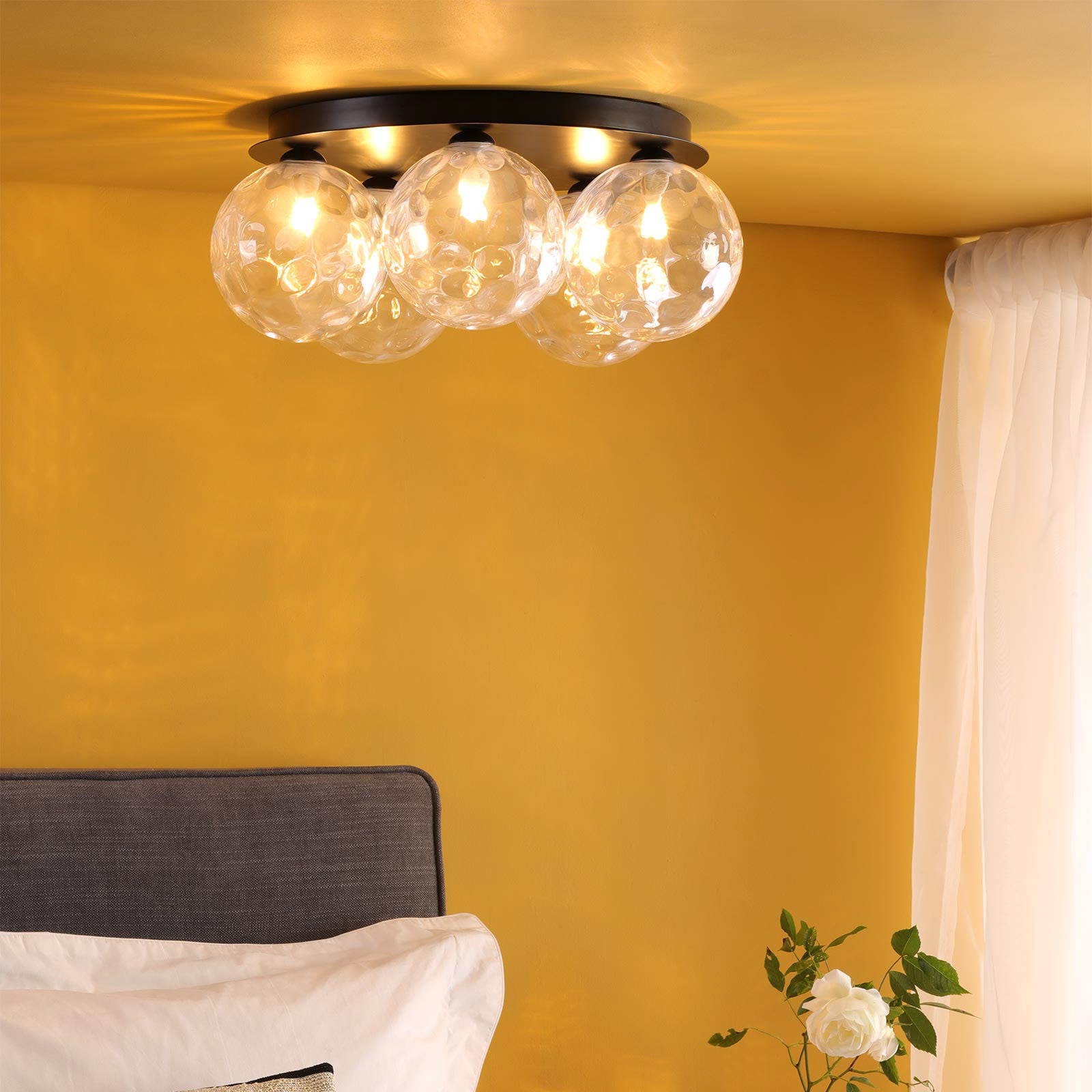 Foley 5 Light Flush Matt Black With Clear Dimpled Glass