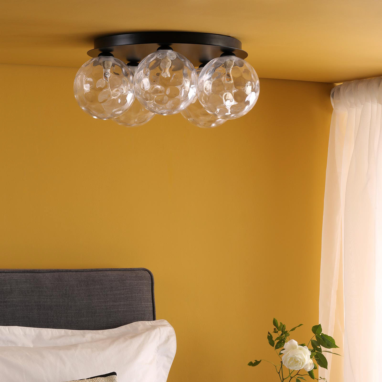 Foley 5 Light Flush Matt Black With Clear Dimpled Glass