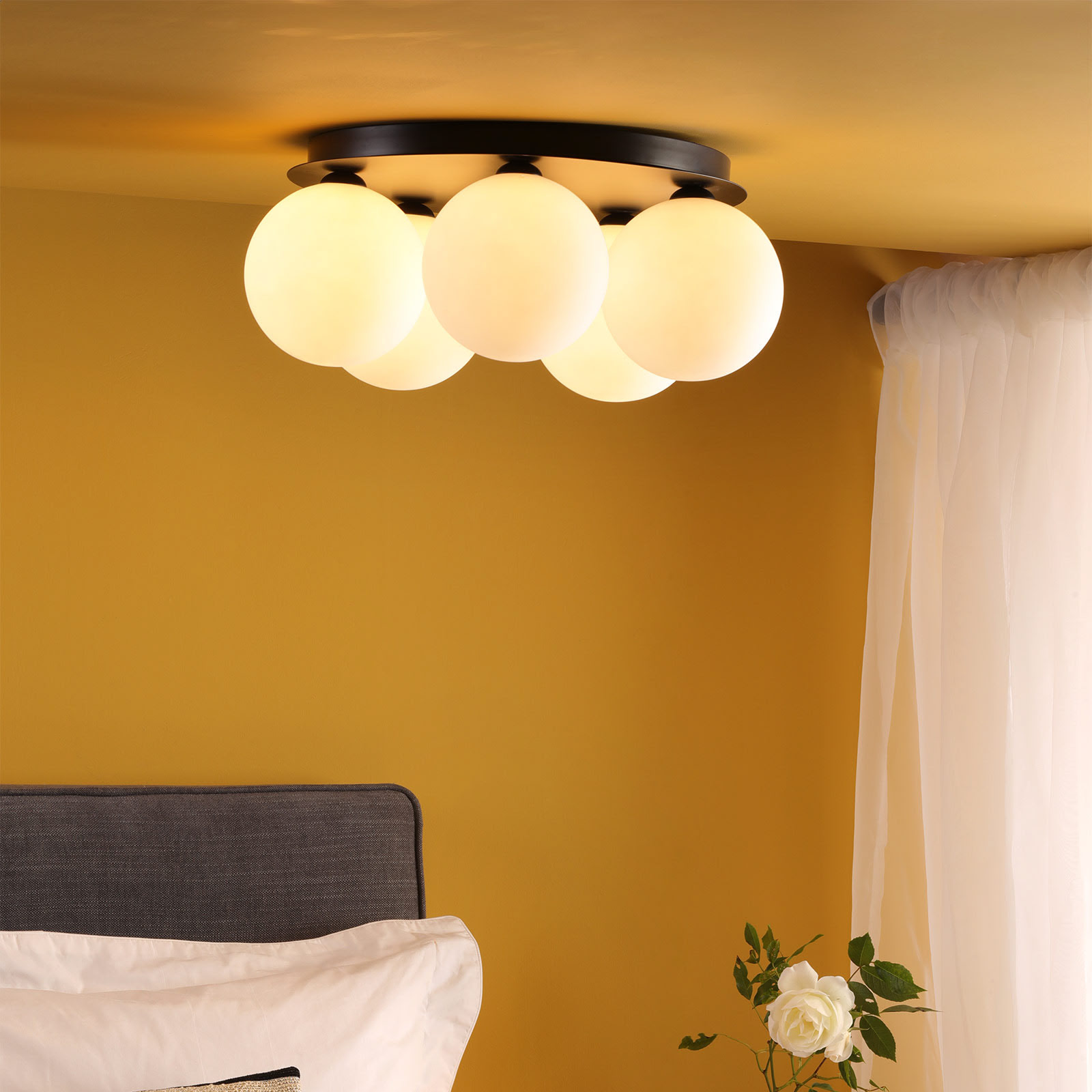 Foley 5 Light Flush Matt Black With Opal Glass