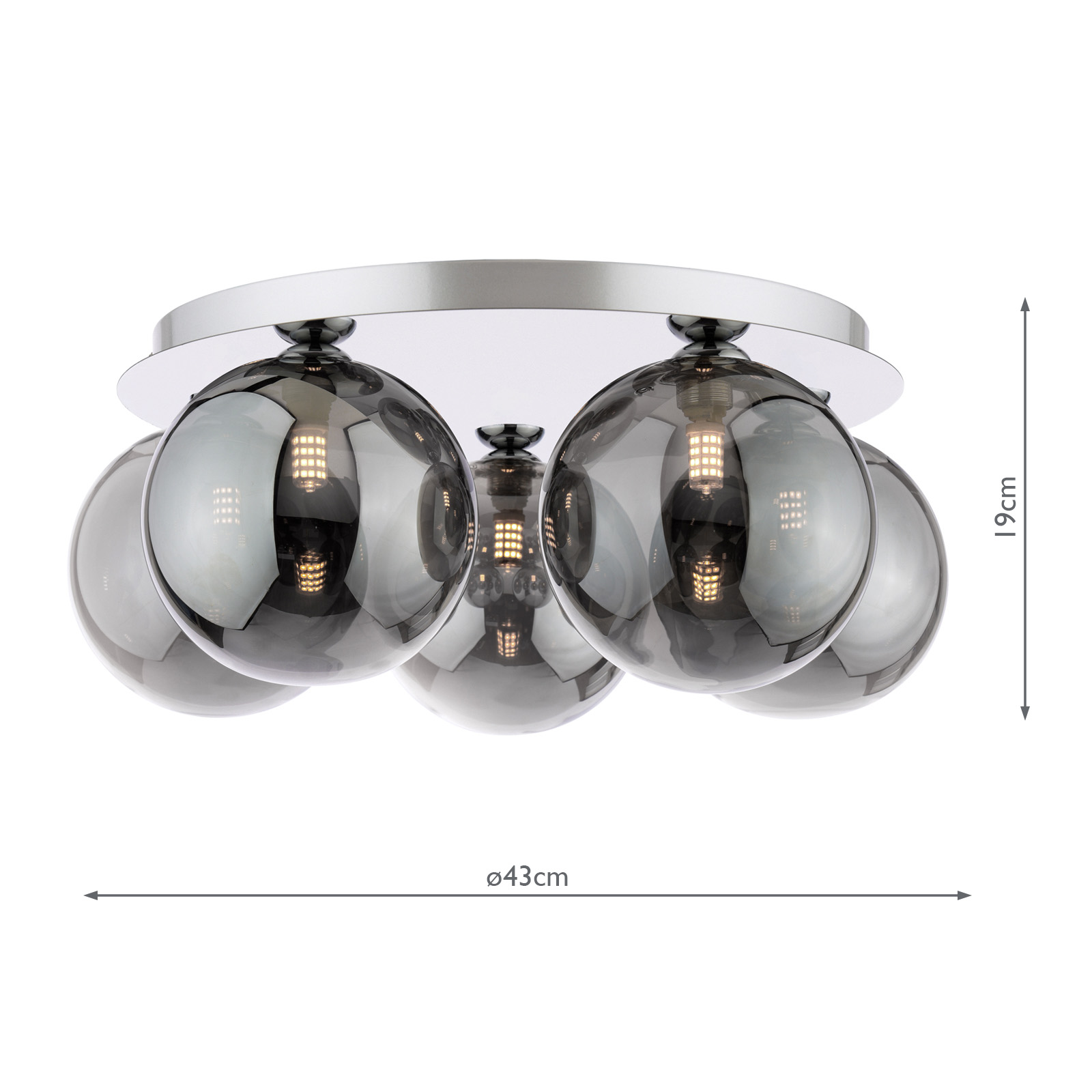 Foley 5 Light Flush Polished Chrome With Smoked Glass