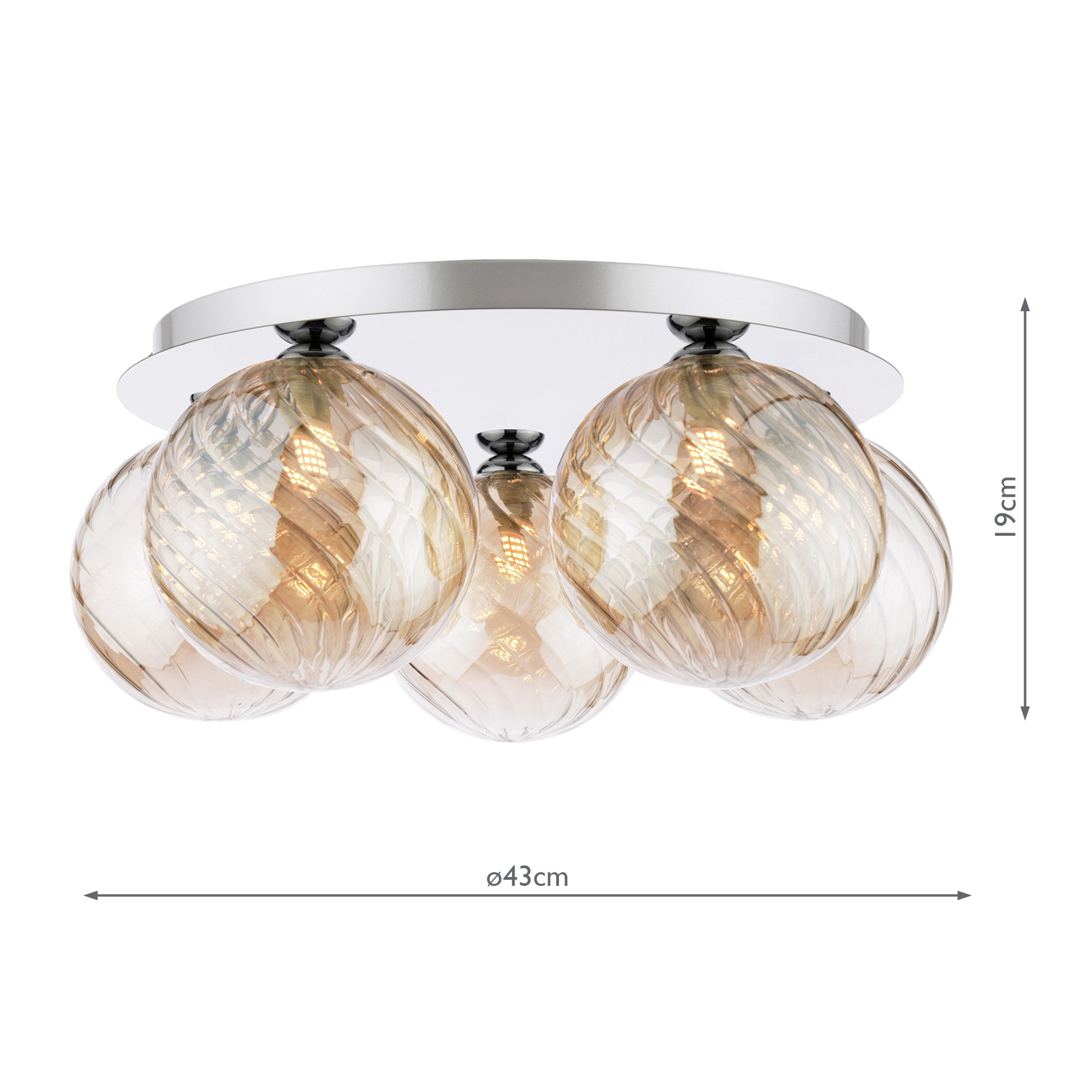 Foley 5 Light Flush Polished Chrome With Twisted Amber Glass