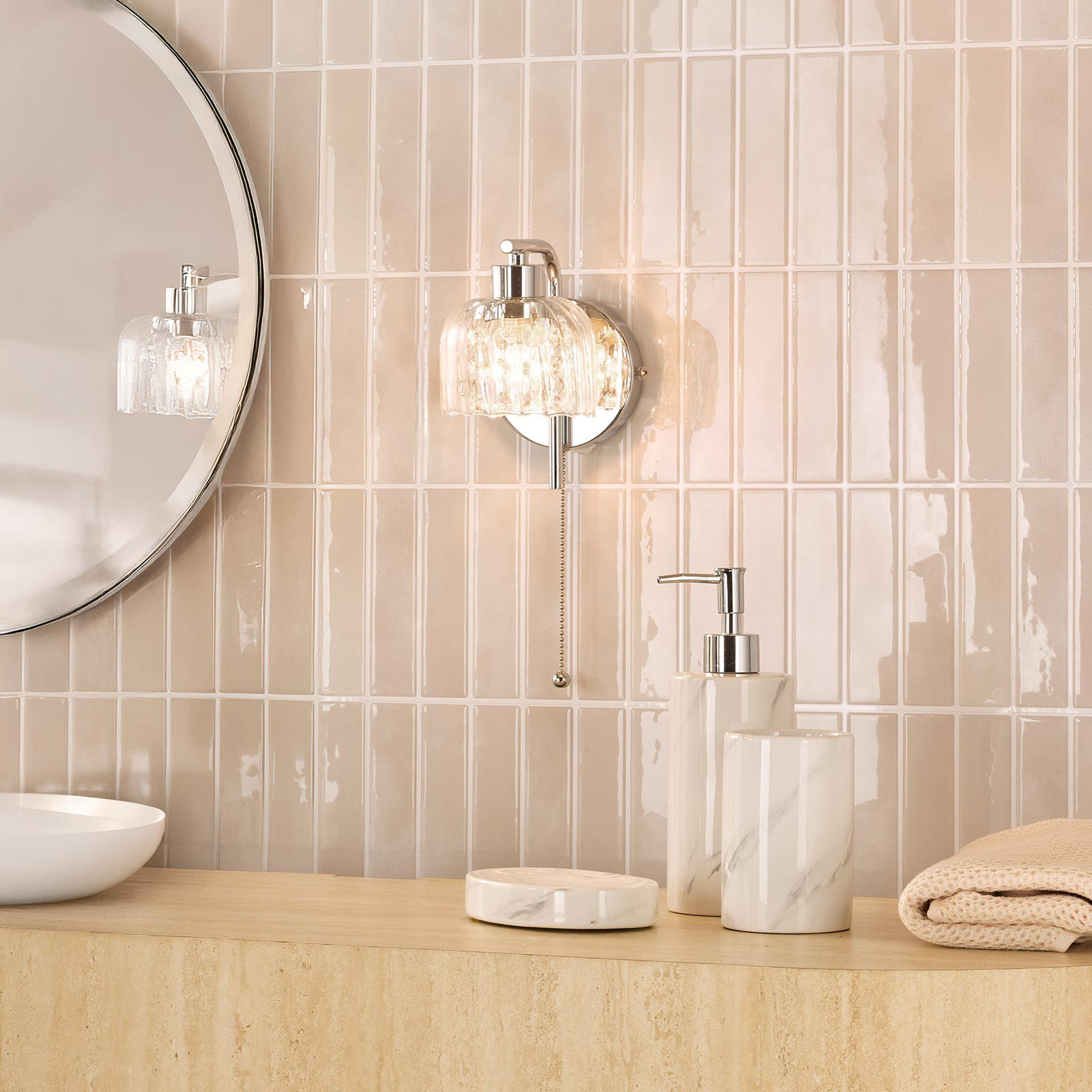 Forseti Bathroom Wall Light Polished Chrome and Glass IP44